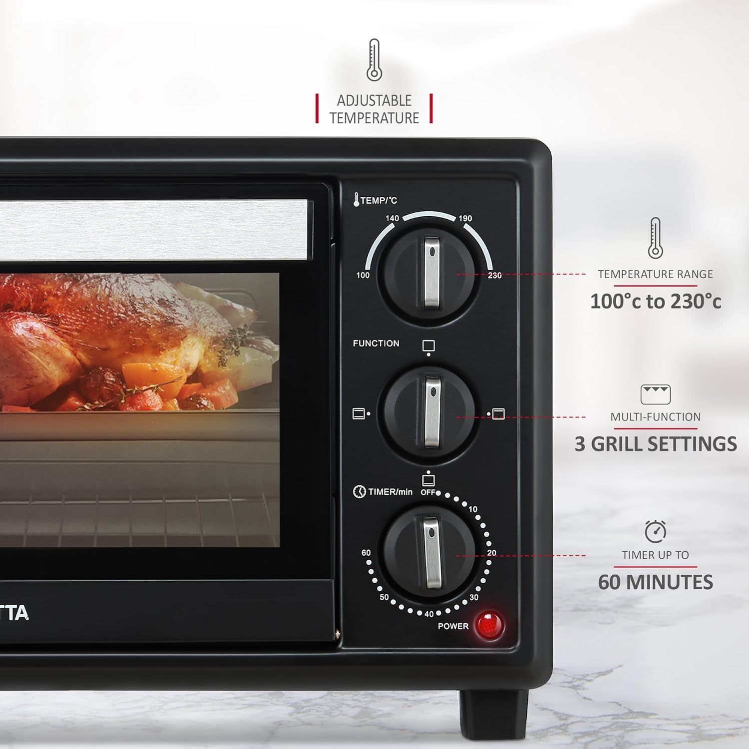 NETTA Mini Oven 20L Portable Electric Grill - Multi Cooking Function Grill and Bake - Adjustable Temperature Control, Timer