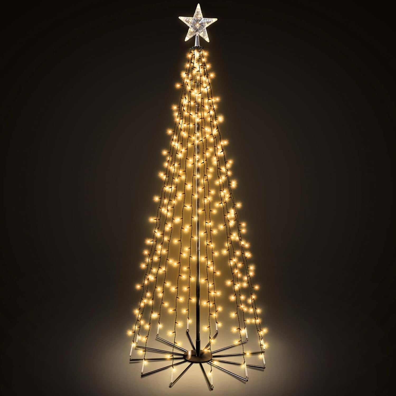 VeryMerry Christmas Cone Tree Warm White for Indoor Outdoor Use, LED Light Pre Lit With Auto-Off Timer, 8 Lighting Modes