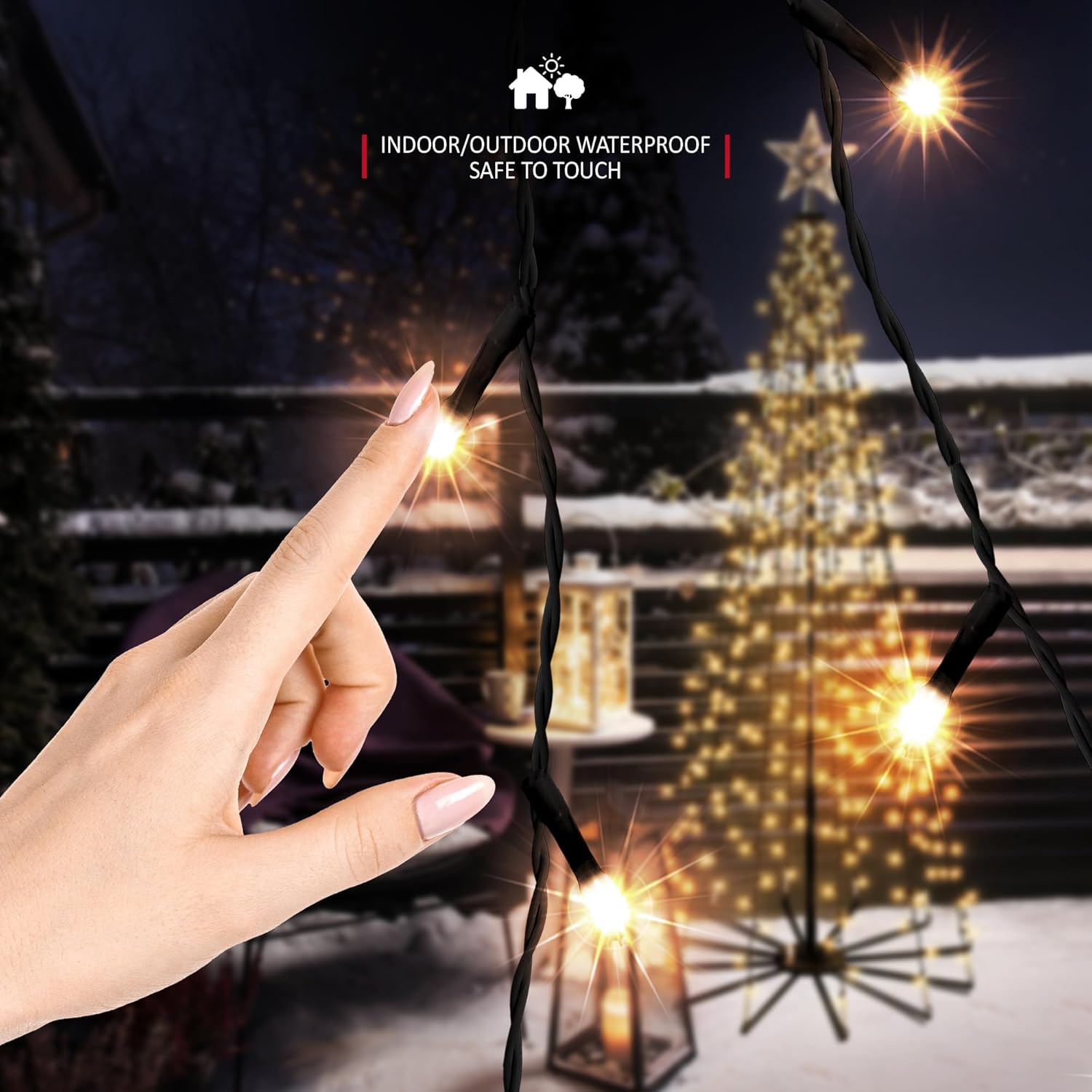 VeryMerry Christmas Cone Tree Warm White for Indoor Outdoor Use, LED Light Pre Lit With Auto-Off Timer, 8 Lighting Modes