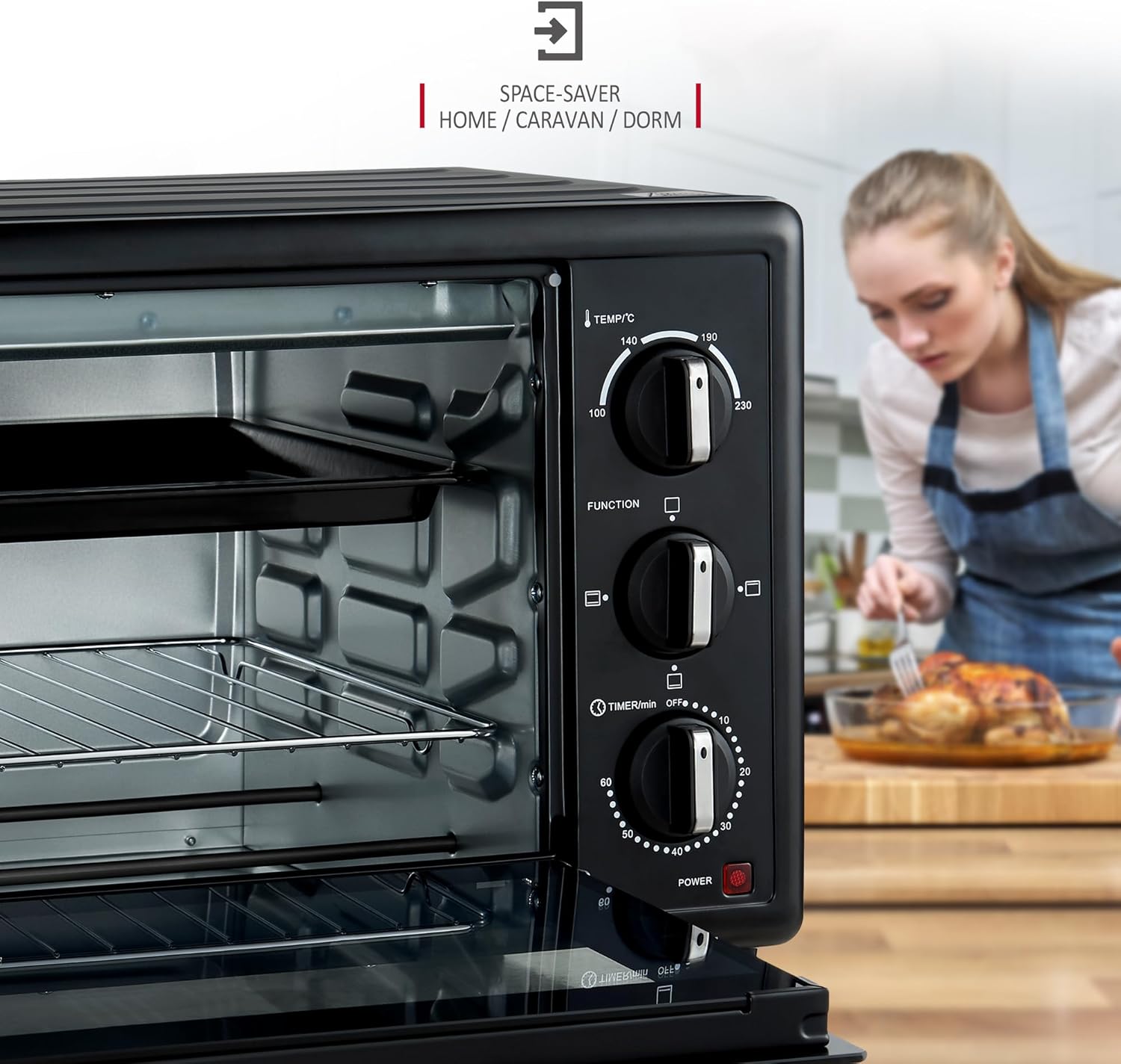 NETTA 30L Electric Mini Oven, Multiple Cooking Functions & Grill, Temperature Control Timer Black