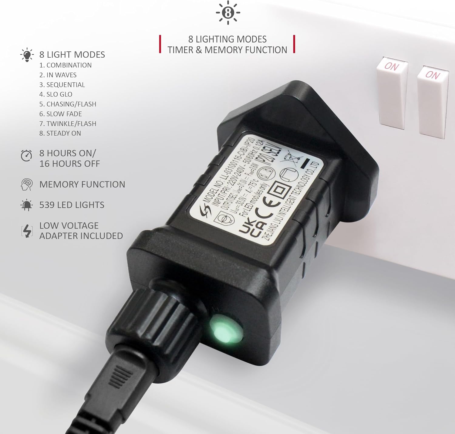 VeryMerry Christmas Cone Tree Warm White for Indoor Outdoor Use, LED Light Pre Lit With Auto-Off Timer, 8 Lighting Modes