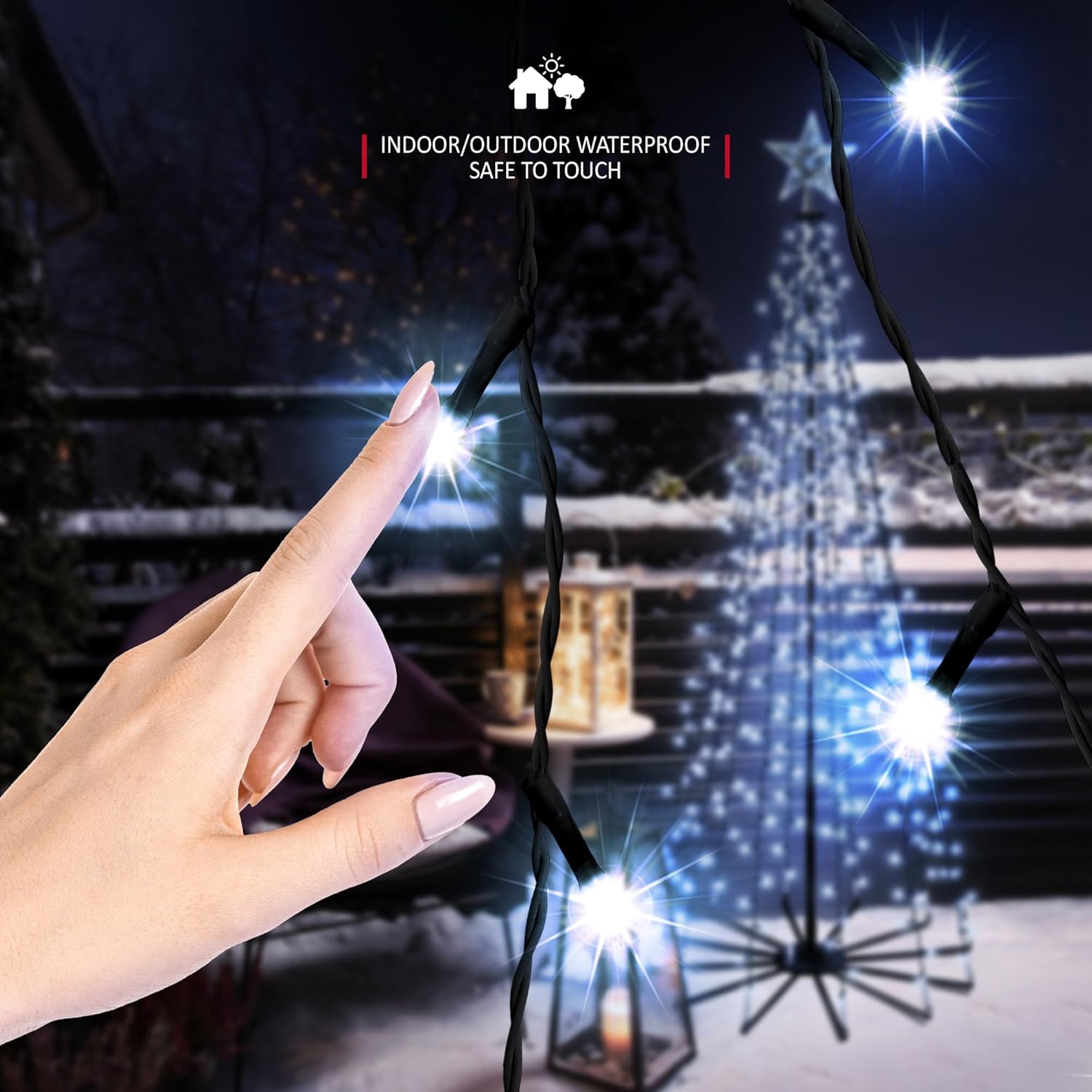 VeryMerry Christmas Cone Tree Warm White for Indoor Outdoor Use, LED Light Pre Lit With Auto-Off Timer, 8 Lighting Modes