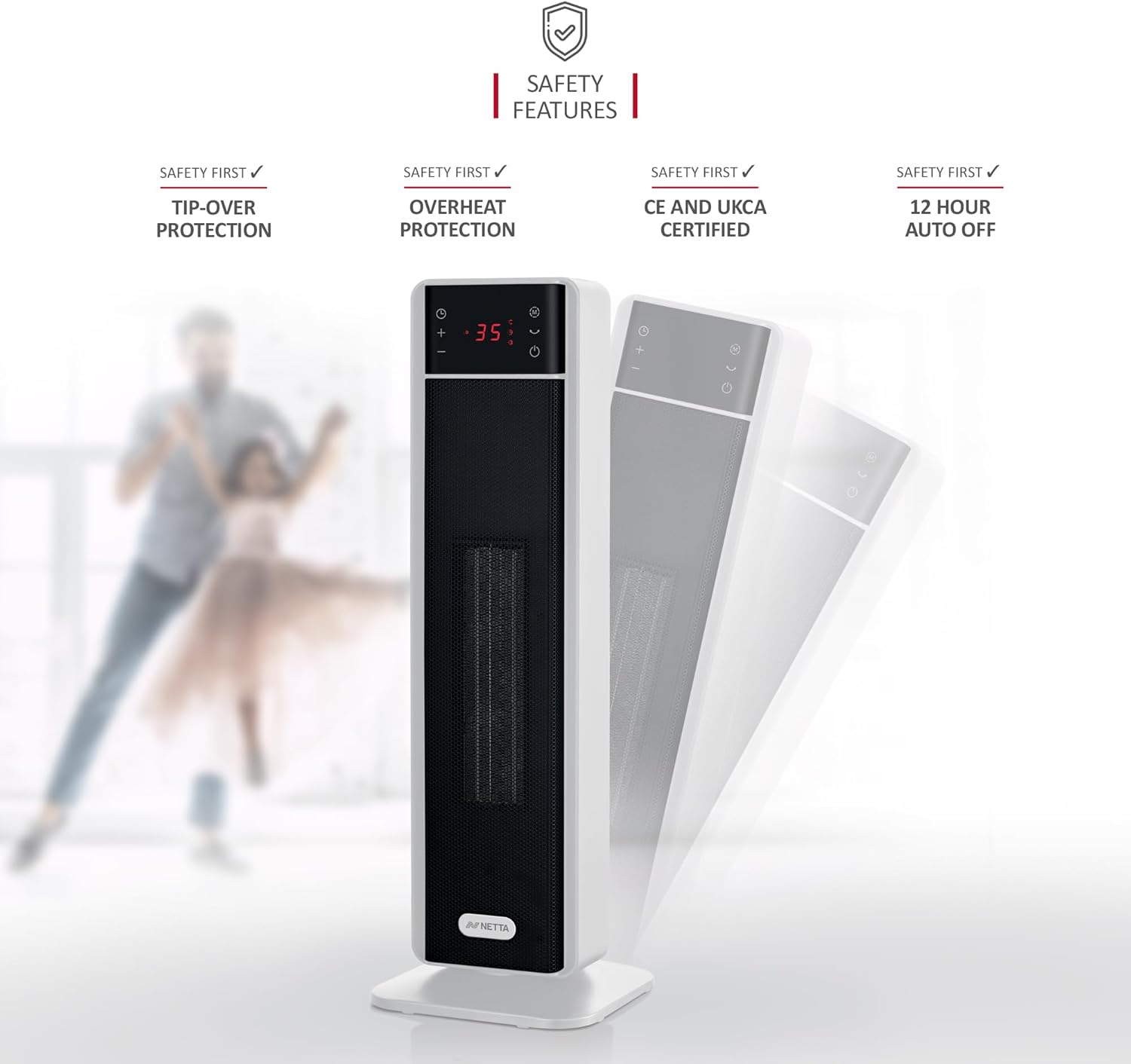 NETTA Tall Ceramic Tower Heater 2000W, Portable Electric Heater with Remote