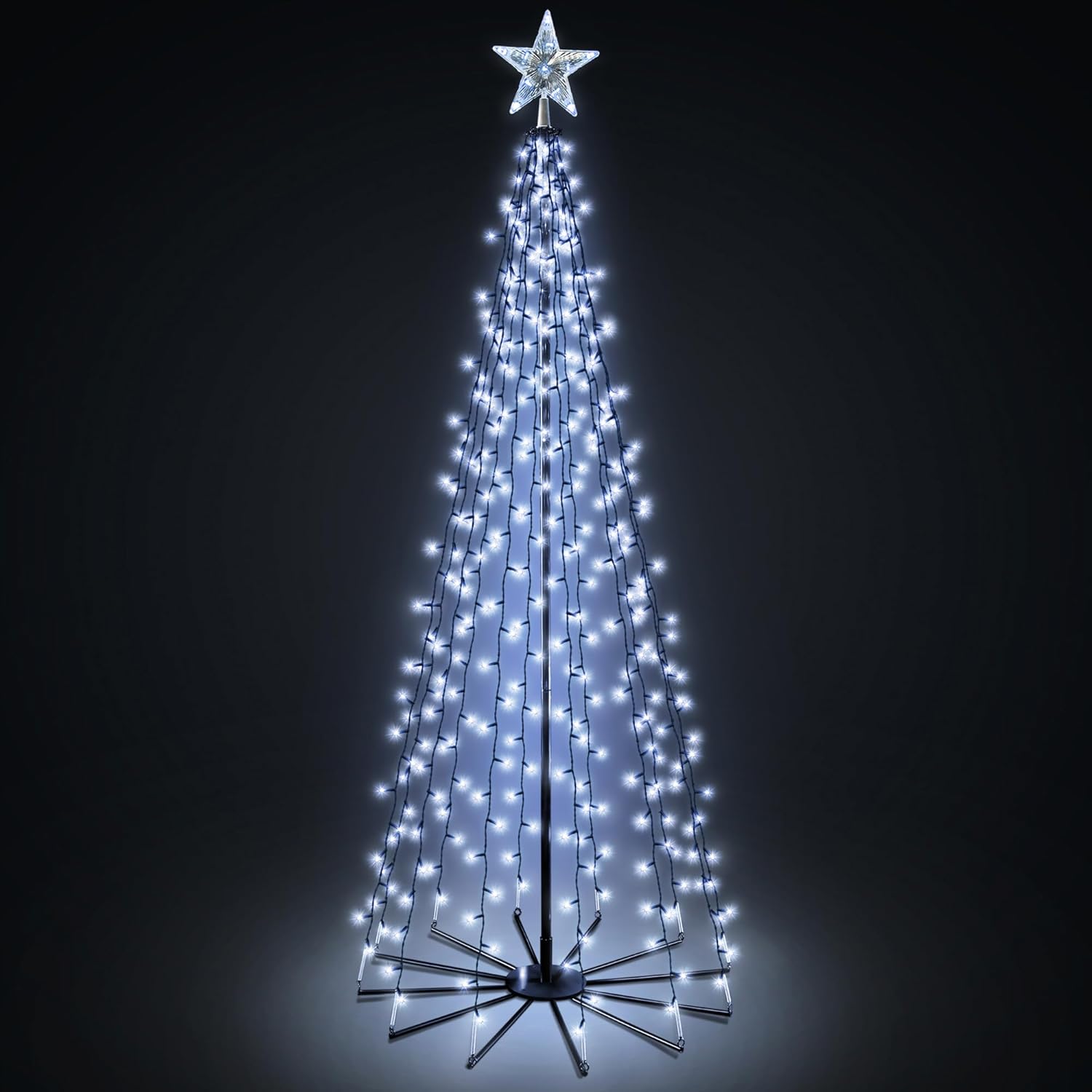 VeryMerry Christmas Cone Tree Warm White for Indoor Outdoor Use, LED Light Pre Lit With Auto-Off Timer, 8 Lighting Modes