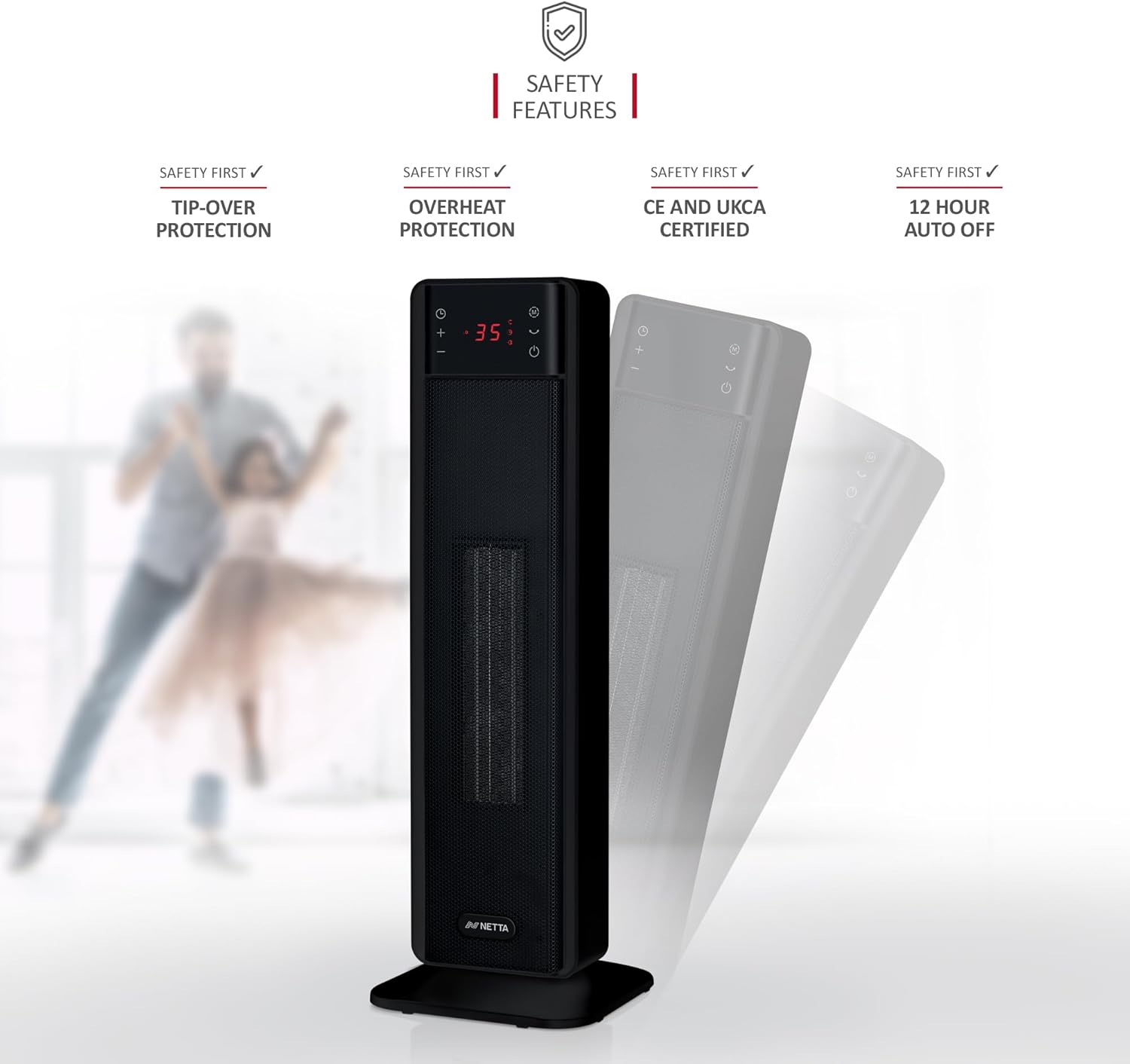 NETTA Tall Ceramic Tower Heater 2000W, Portable Electric Heater with Remote