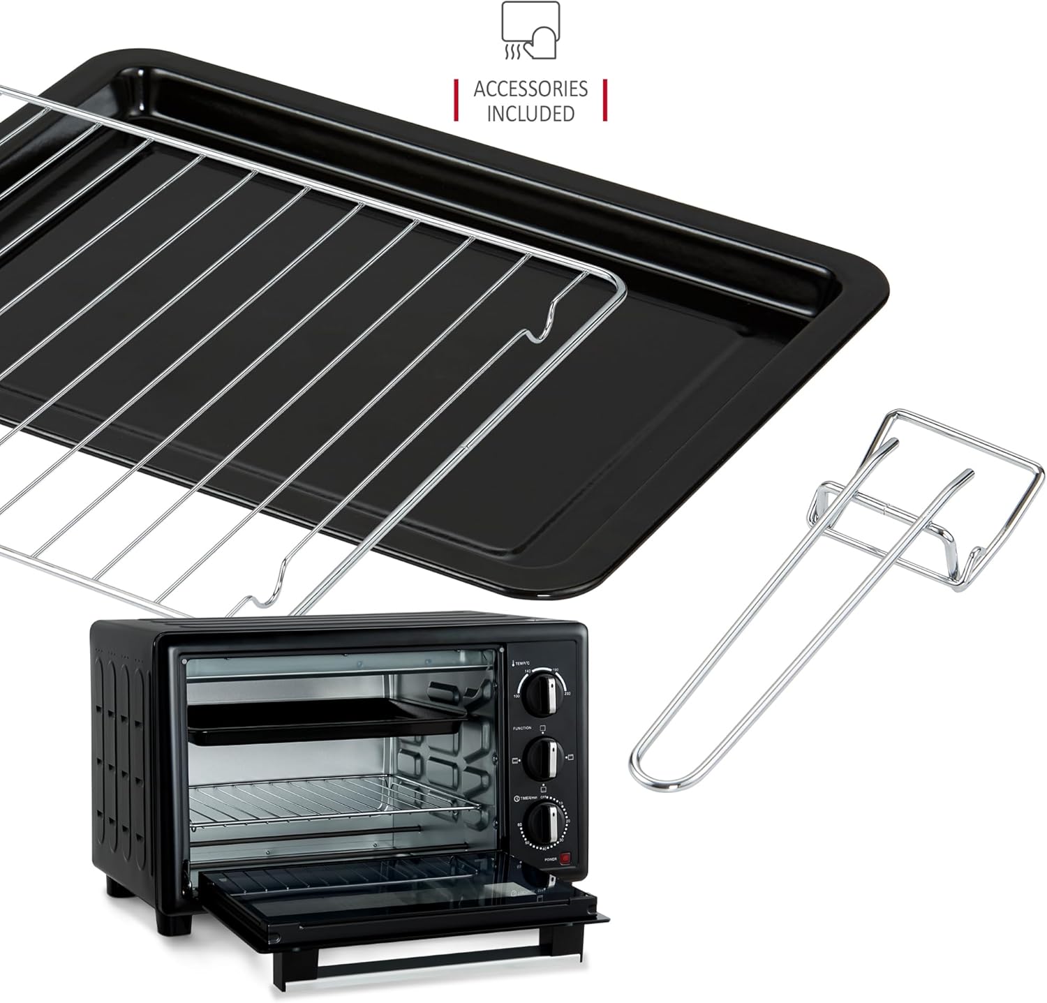 NETTA 30L Electric Mini Oven, Multiple Cooking Functions & Grill, Temperature Control Timer Black