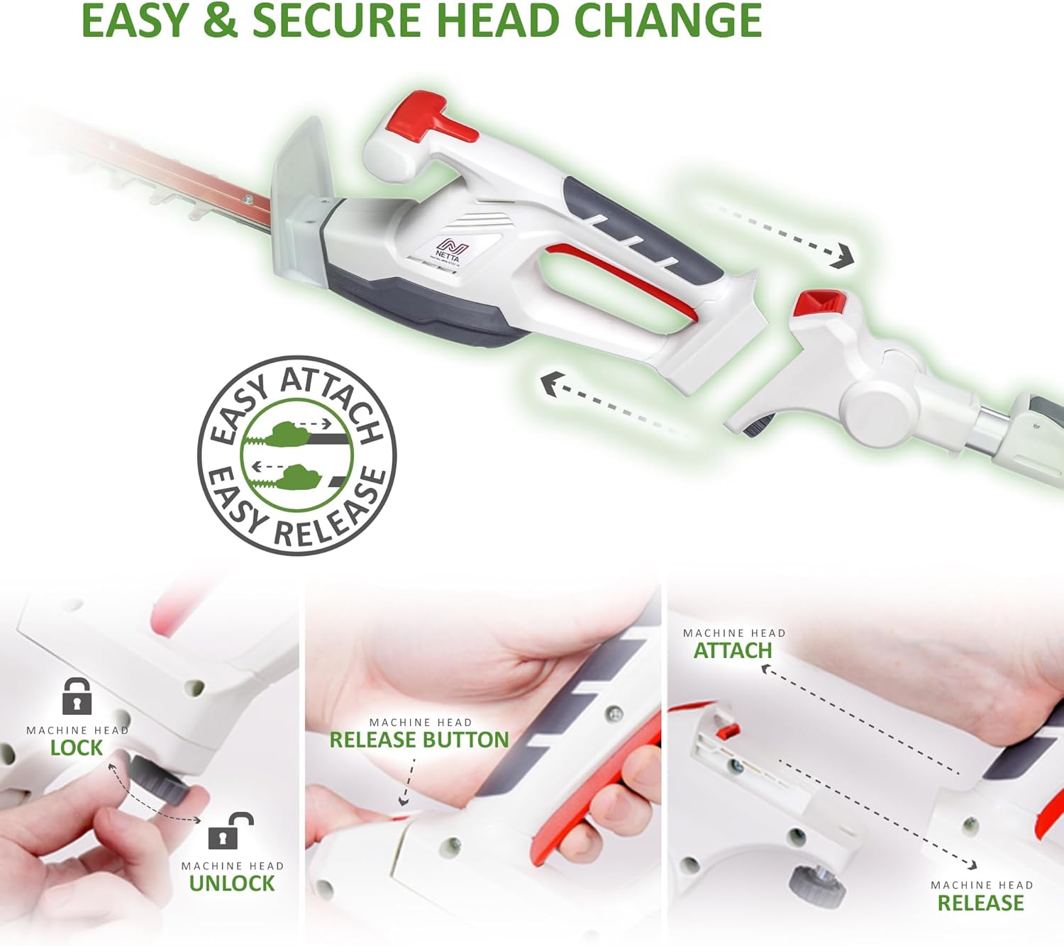 NETTA Cordless 2-in-1 Telescopic & Handheld Hedge Trimmer Cutter - 20V MAX, Battery & Charger Included