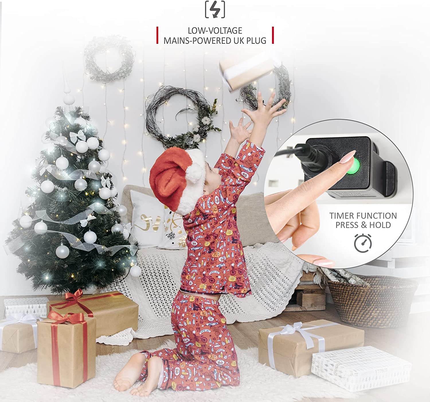 NETTA Curtain Fairy Lights - 3M x 3M, Waterproof LED with Timer, 8 Modes - Warm White