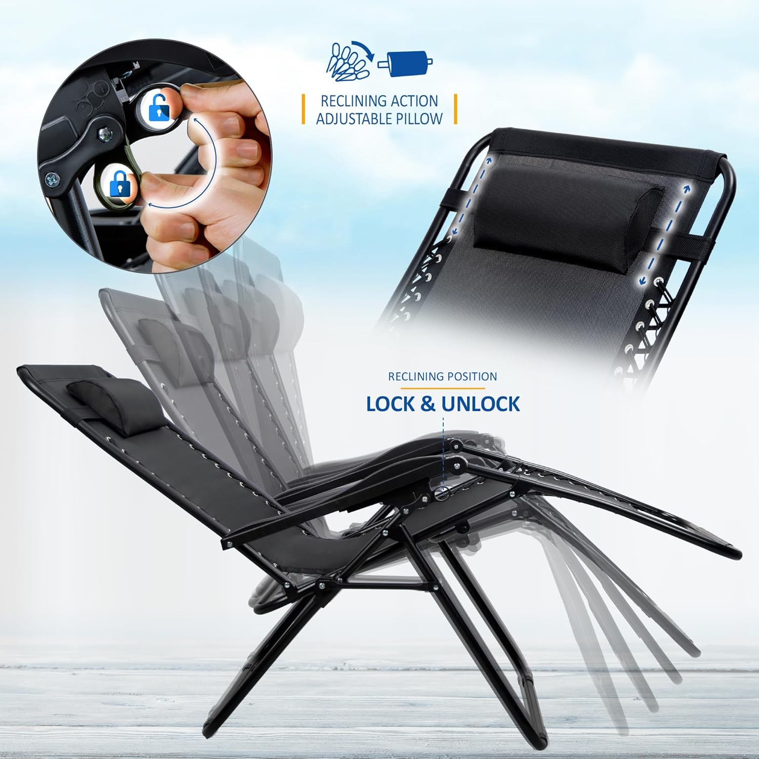 SUNMER Extra Wide Set of 2 Sun Lounger Garden Chairs With Cup And Phone Holder