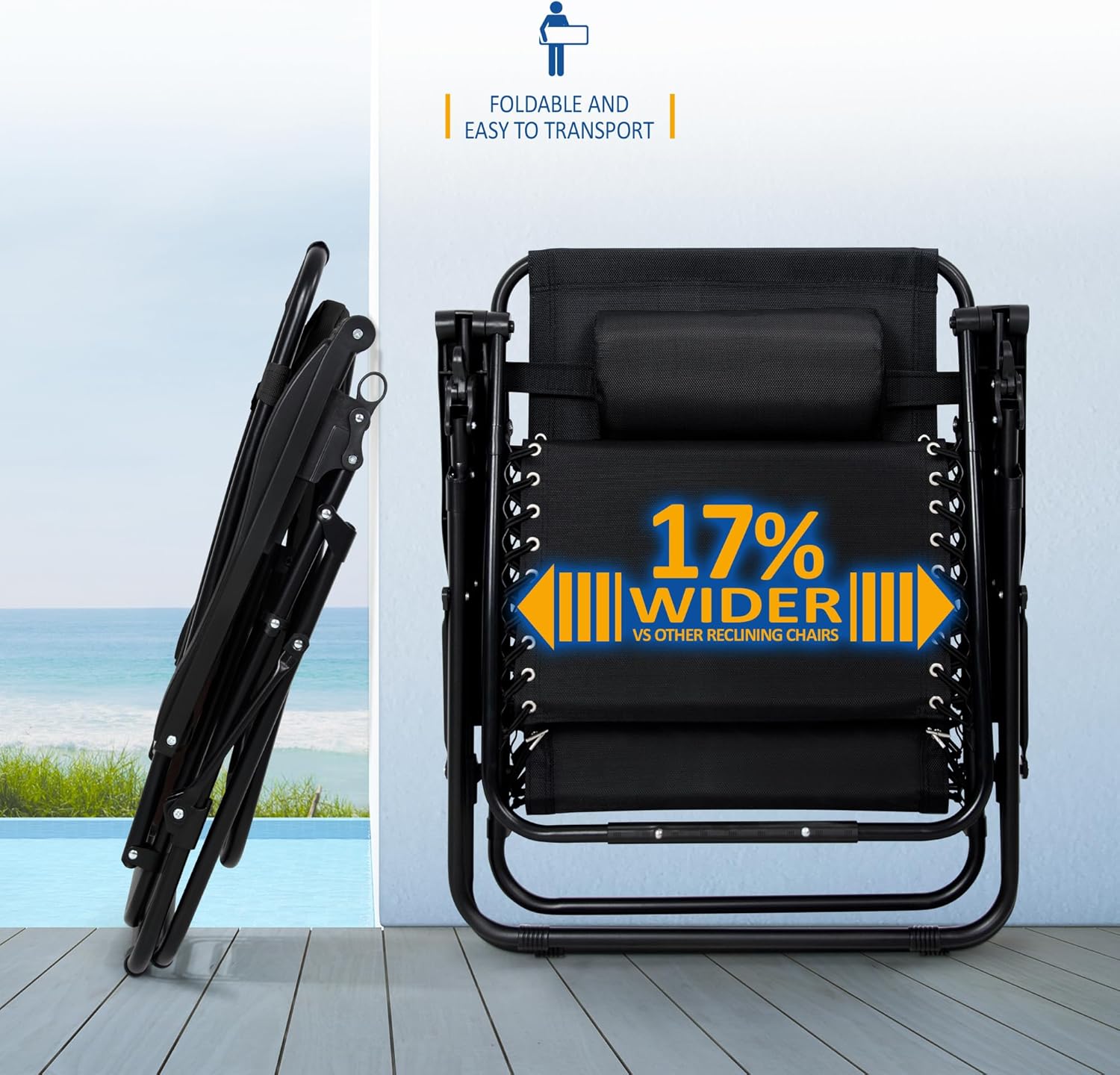 SUNMER Extra Wide Set of 2 Sun Lounger Garden Chairs With Cup And Phone Holder