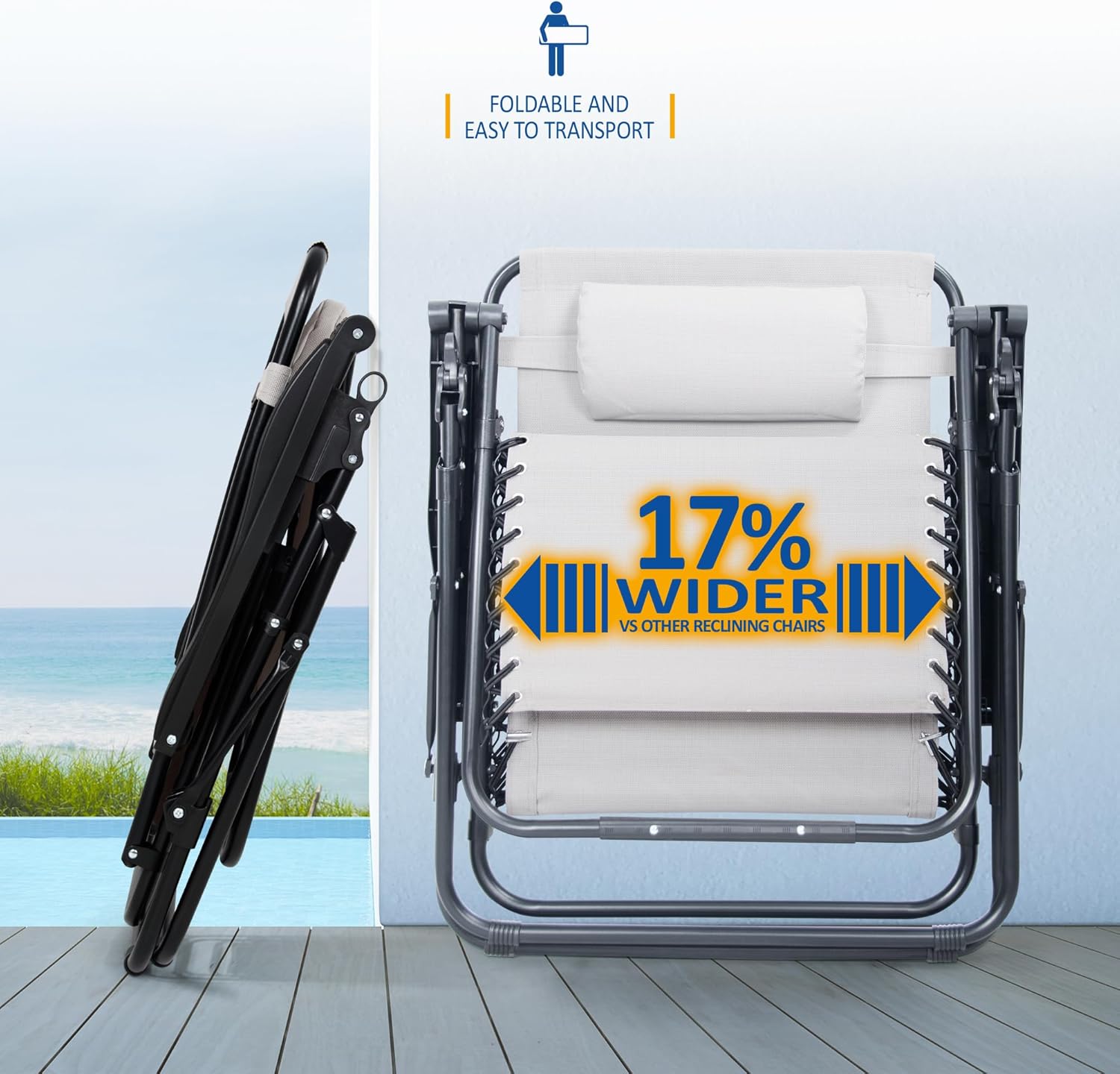 SUNMER Extra Wide Set of 2 Sun Lounger Garden Chairs With Cup And Phone Holder