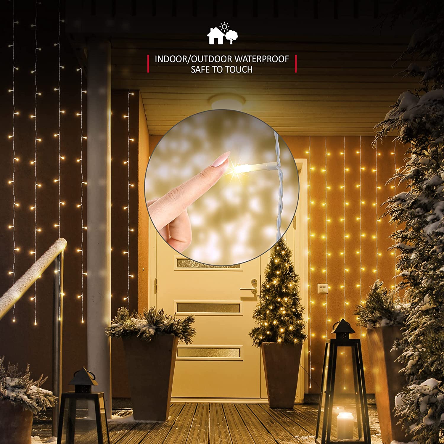 NETTA Curtain Fairy Lights - 3M x 3M, Waterproof LED with Timer, 8 Modes - Warm White