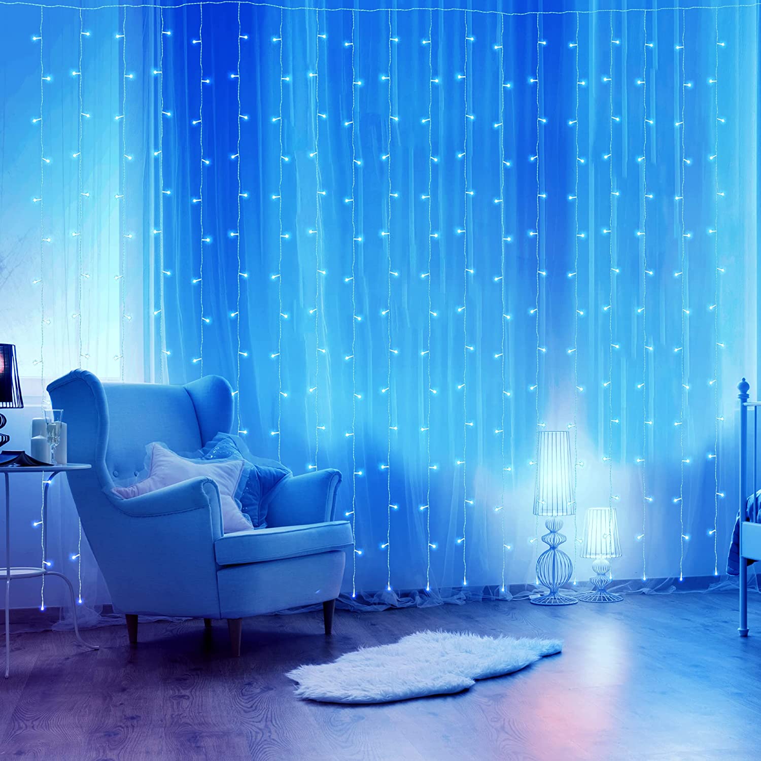 NETTA Curtain Fairy Lights - 3M x 3M, Waterproof LED with Timer, 8 Modes - Warm White
