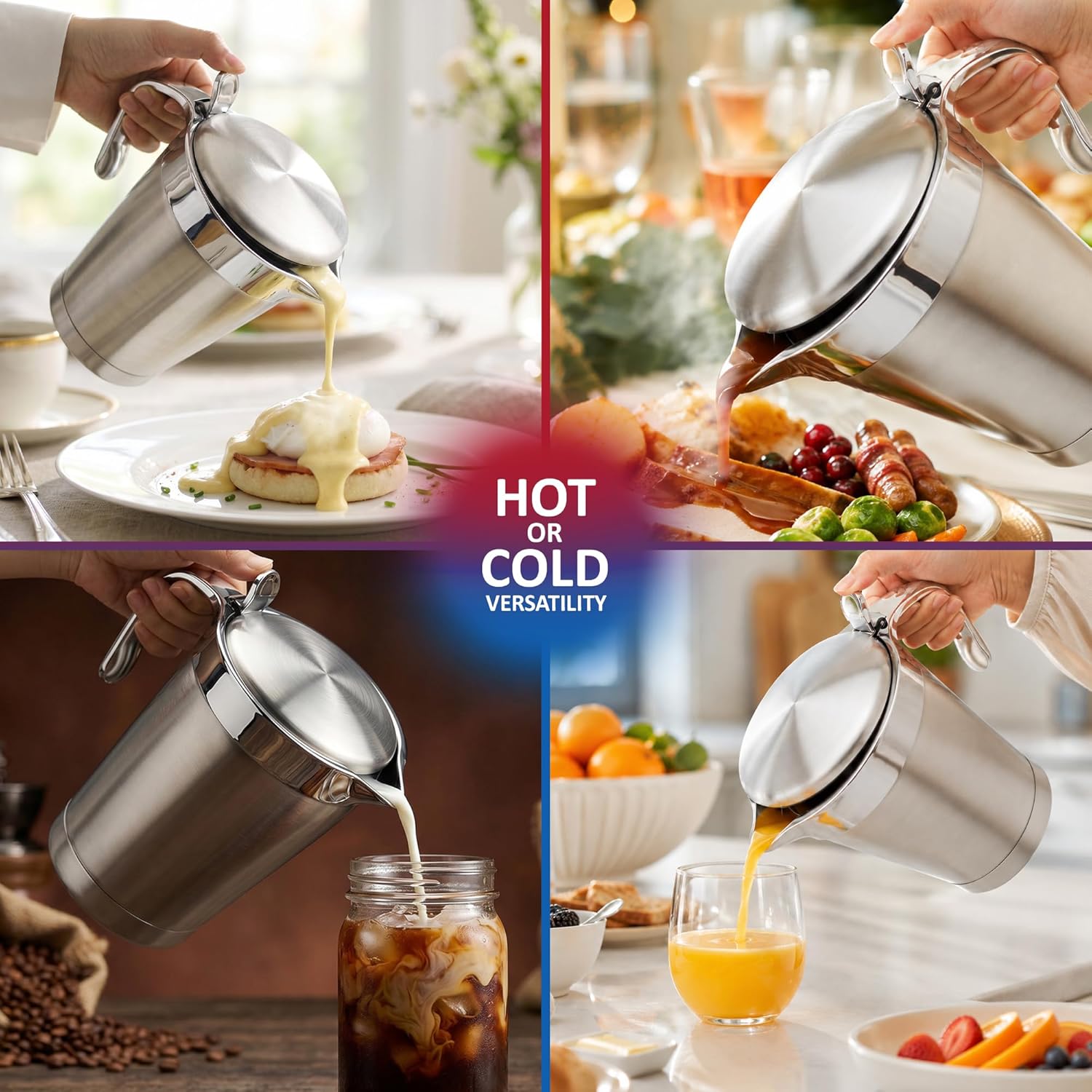 NETTA 1L Stainless Steel Gravy Boat with Lid – Double Wall Insulated Sauce Jug for Gravy, Custard, Cream & Sauces