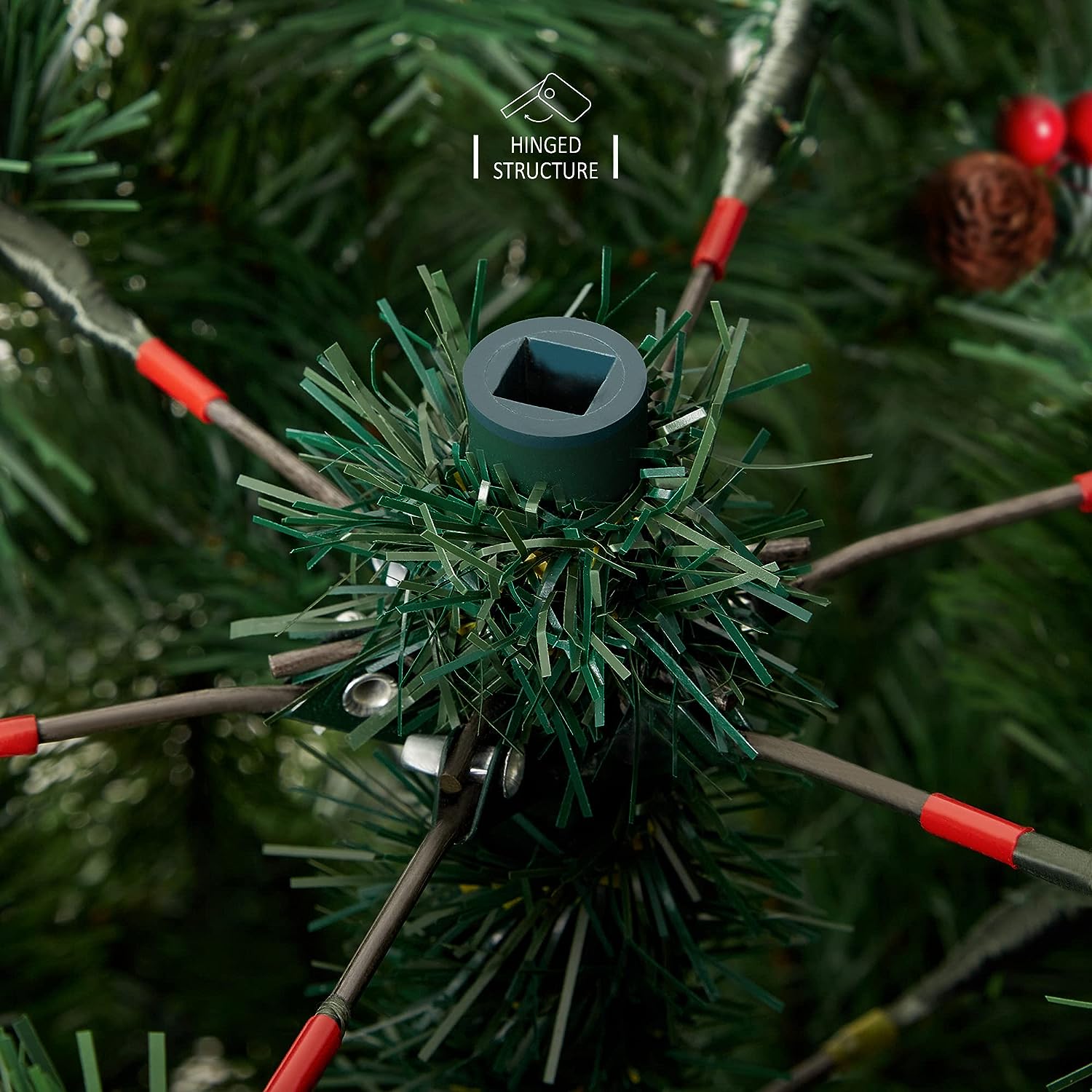 VeryMerry 'Claudia' Pre-Lit Christmas Tree with Built-In Warm White LED Lights with Auto-Off Timer, 8 Lighting Modes, Decorative Pinecones and Berries