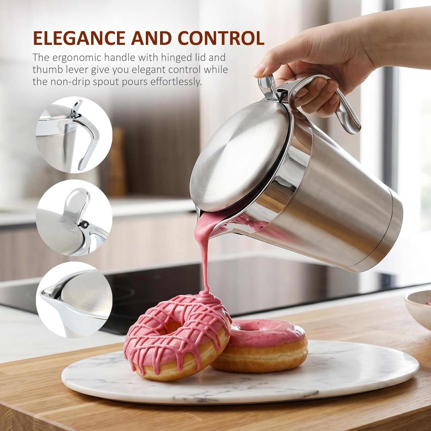 NETTA 1L Stainless Steel Gravy Boat with Lid – Double Wall Insulated Sauce Jug for Gravy, Custard, Cream & Sauces