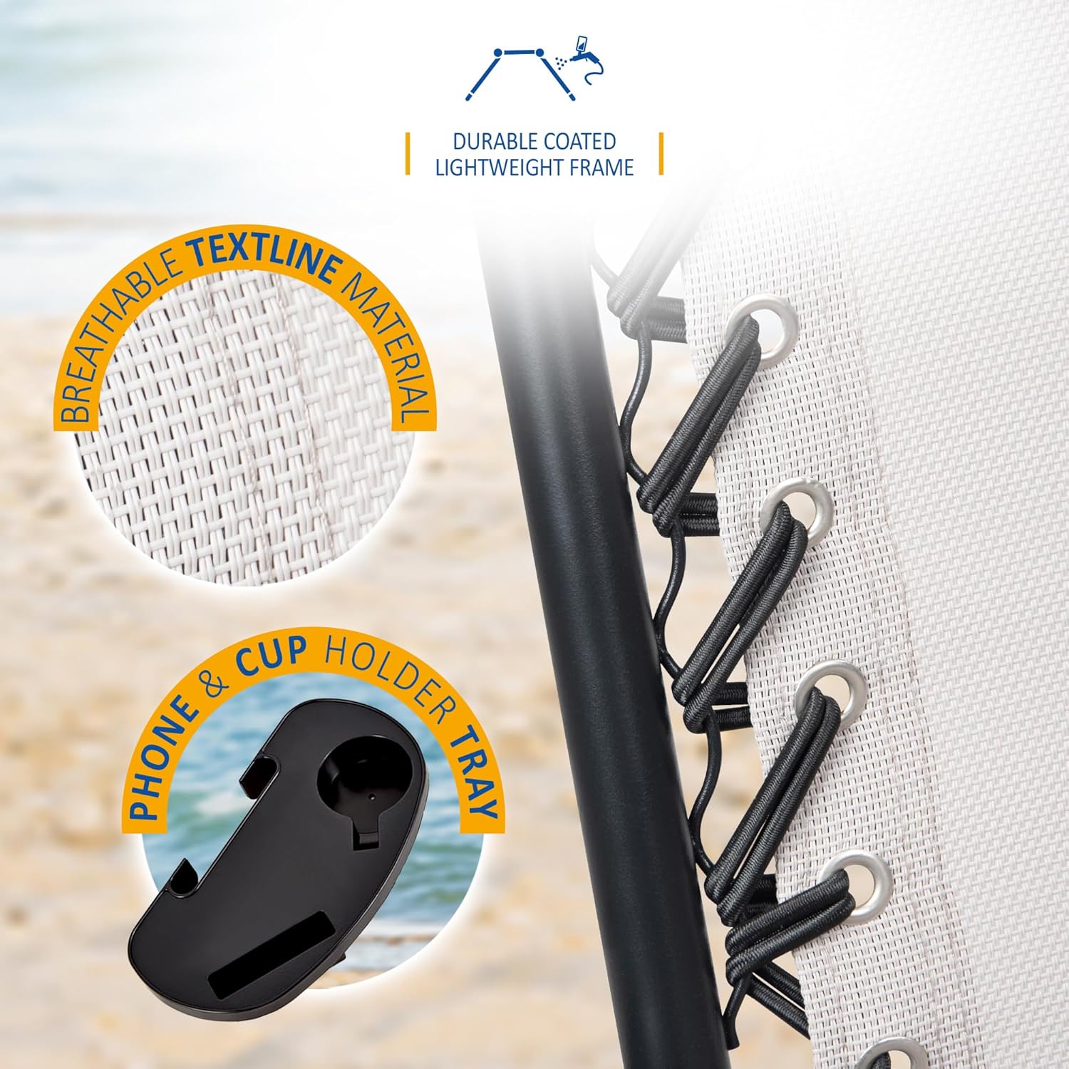 SUNMER Extra Wide Set of 2 Sun Lounger Garden Chairs With Cup And Phone Holder