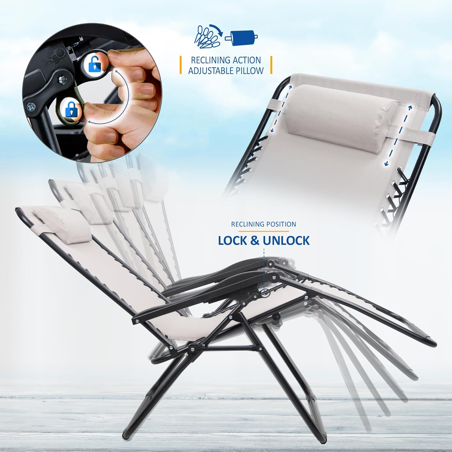 SUNMER Extra Wide Set of 2 Sun Lounger Garden Chairs With Cup And Phone Holder