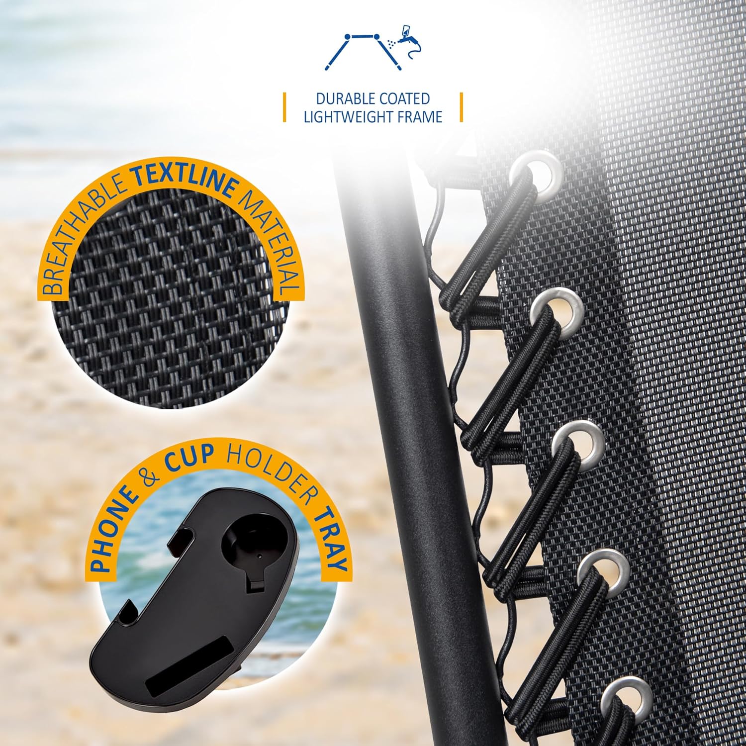 SUNMER Extra Wide Set of 2 Sun Lounger Garden Chairs With Cup And Phone Holder