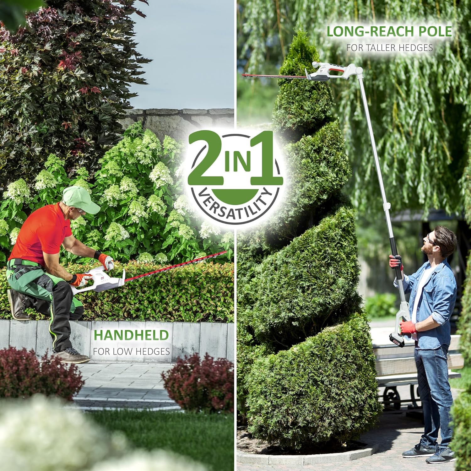 NETTA Cordless 2-in-1 Telescopic & Handheld Hedge Trimmer Cutter - 20V MAX, Battery & Charger Included