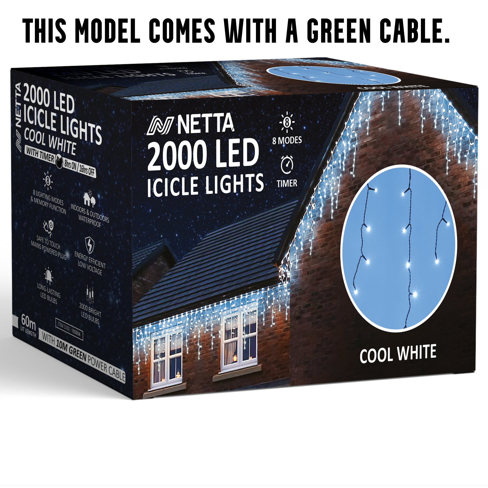 NETTA LED Icicle Lights Outdoor Christmas Lights 8 Hours On Timer, 8 Lighting Modes