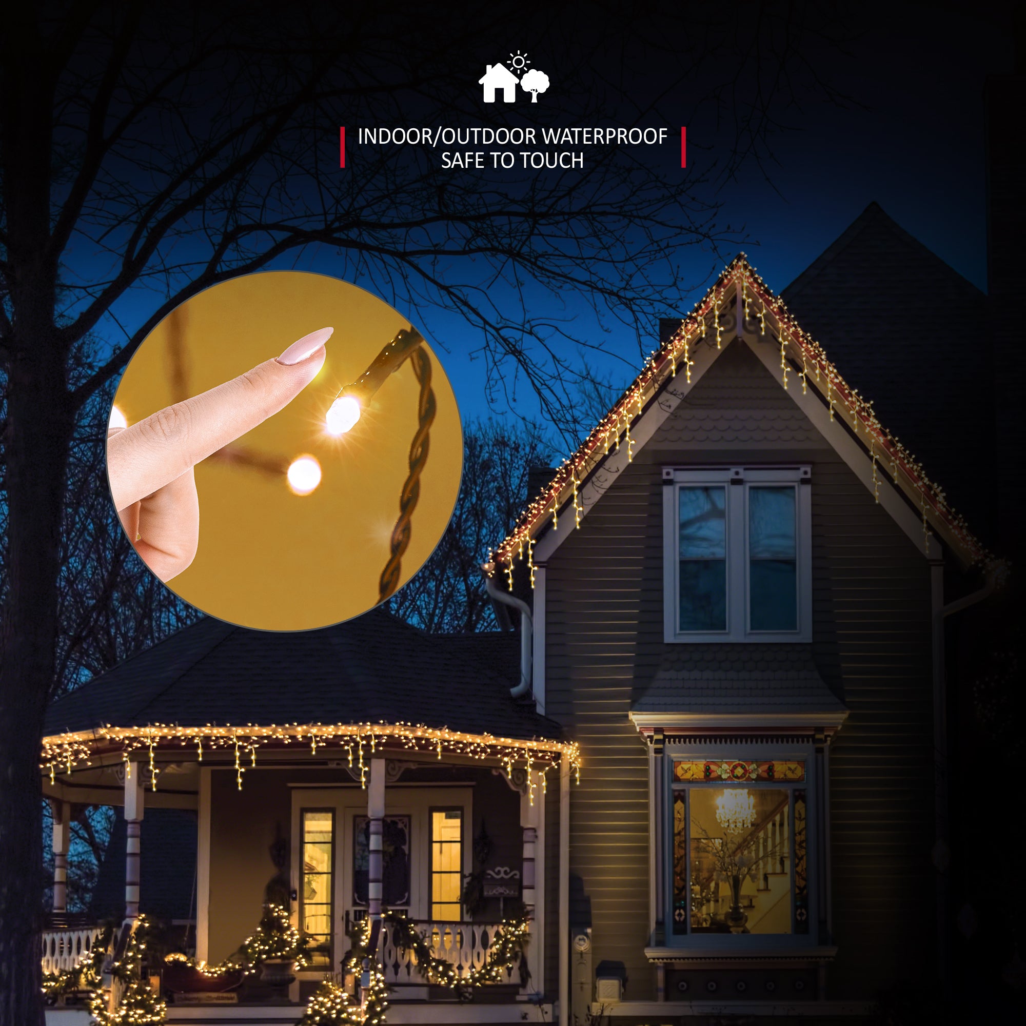 NETTA LED Icicle Lights Outdoor Christmas Lights 8 Hours On Timer, 8 Lighting Modes