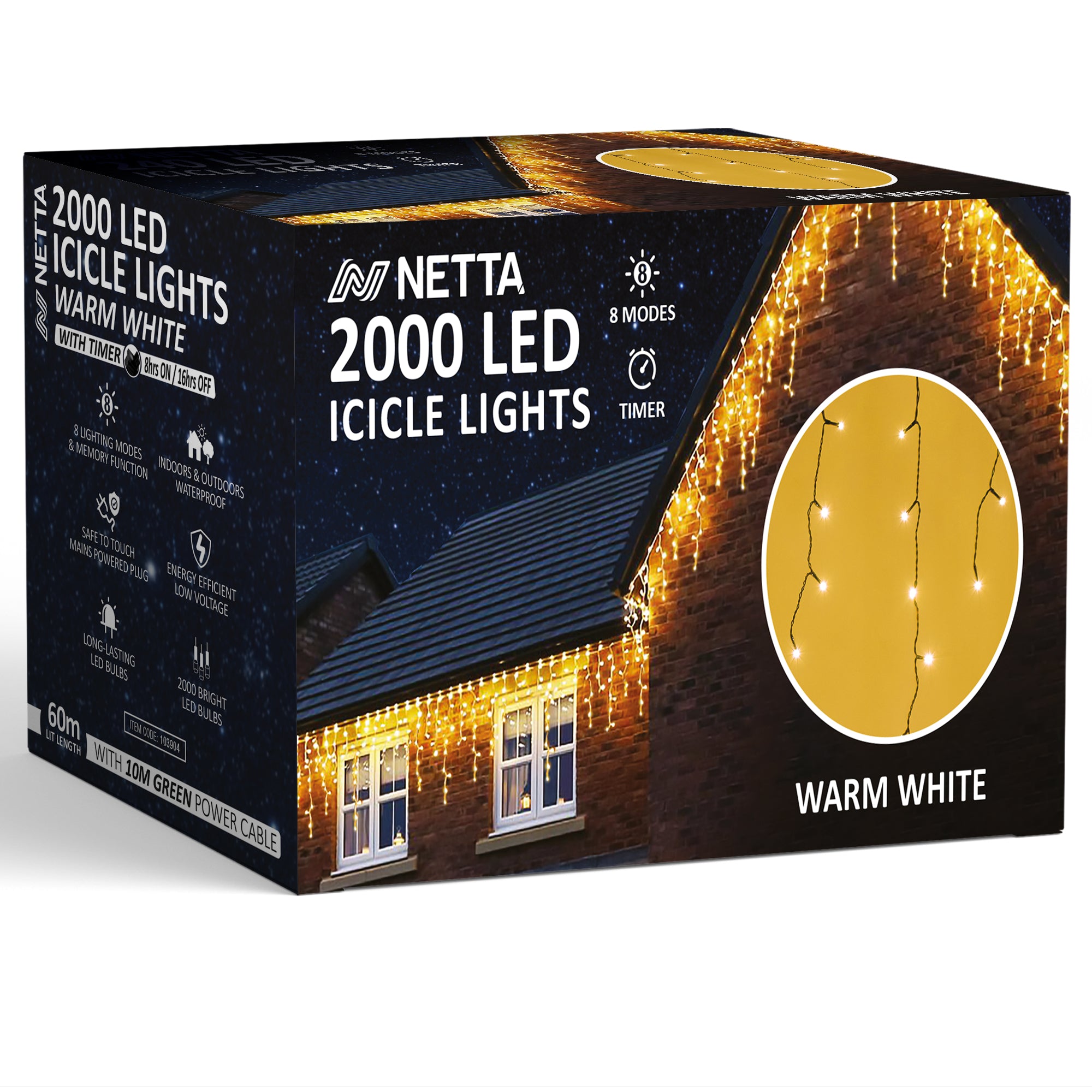 NETTA LED Icicle Lights Outdoor Christmas Lights 8 Hours On Timer, 8 Lighting Modes