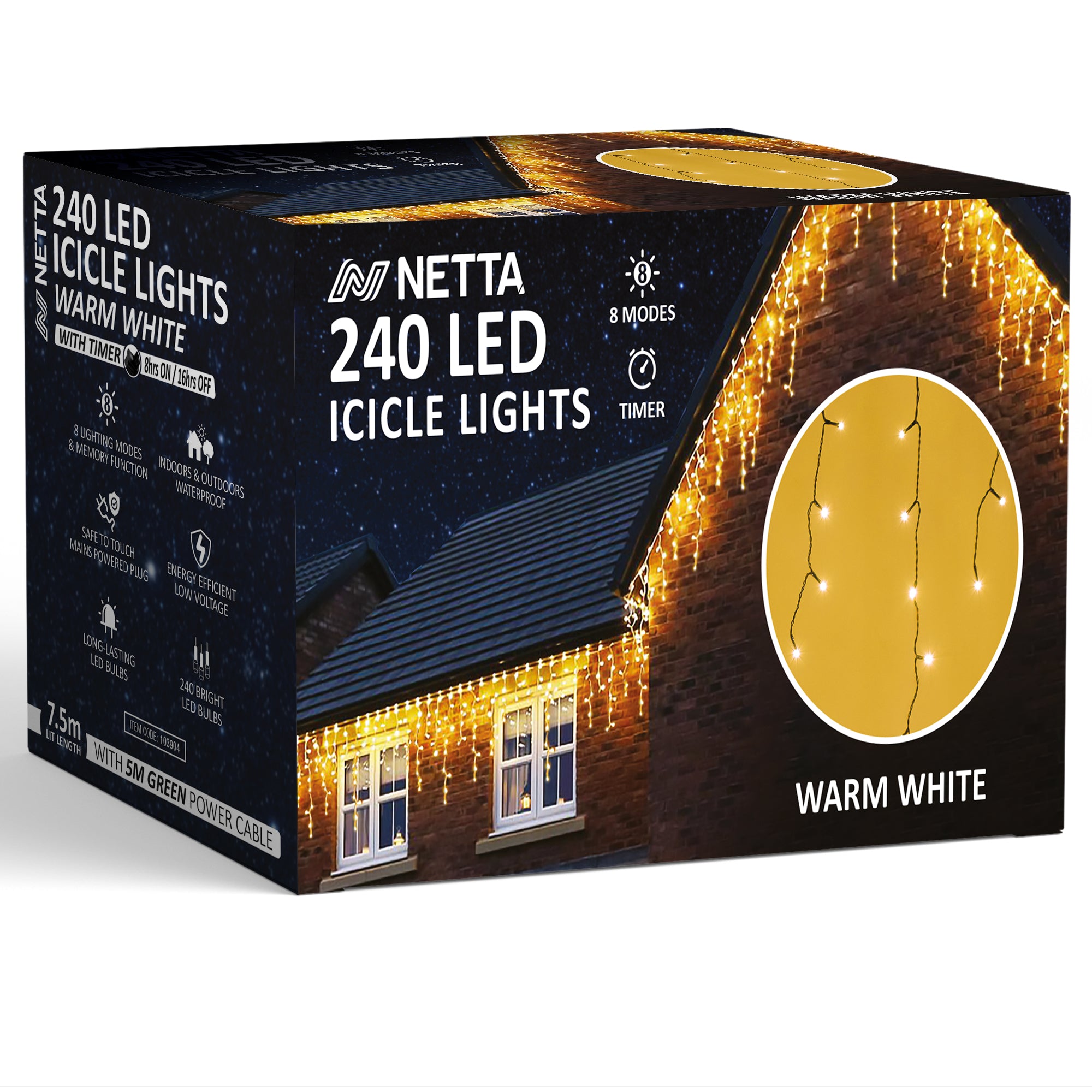 NETTA LED Icicle Lights Outdoor Christmas Lights 8 Hours On Timer, 8 Lighting Modes