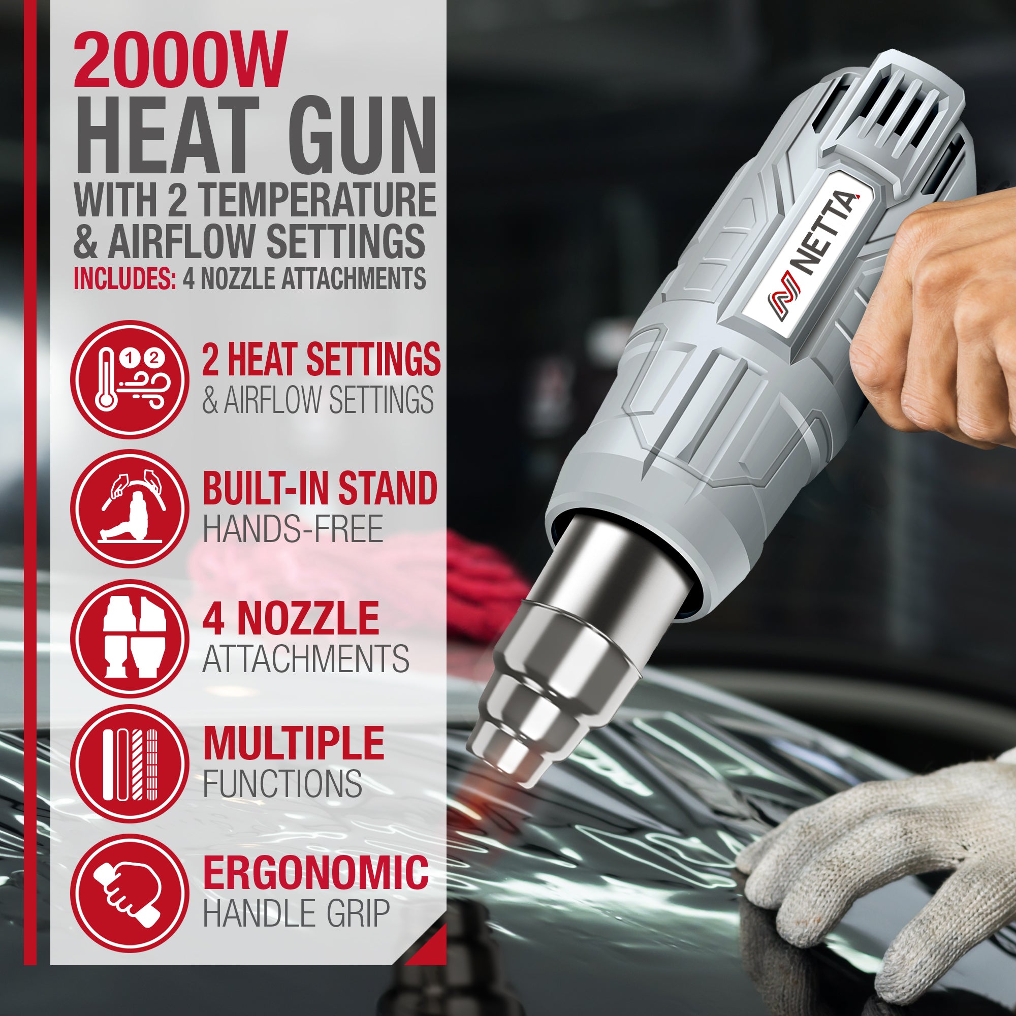 NETTA 2000W Heat Gun with Accessories