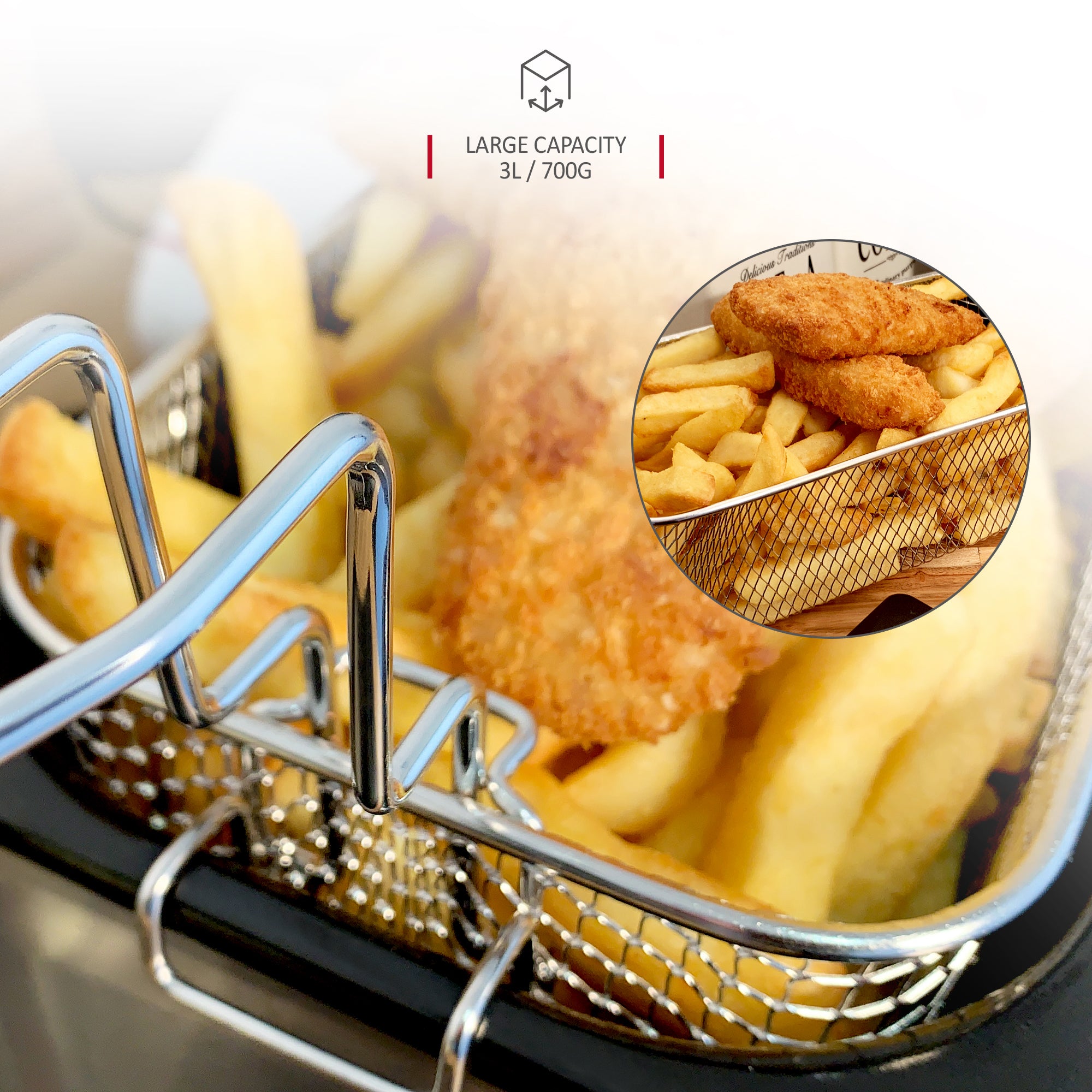 NETTA 3L Deep Fat Fryer with a Viewing Window, 700g Capacity, Powerful 1800W