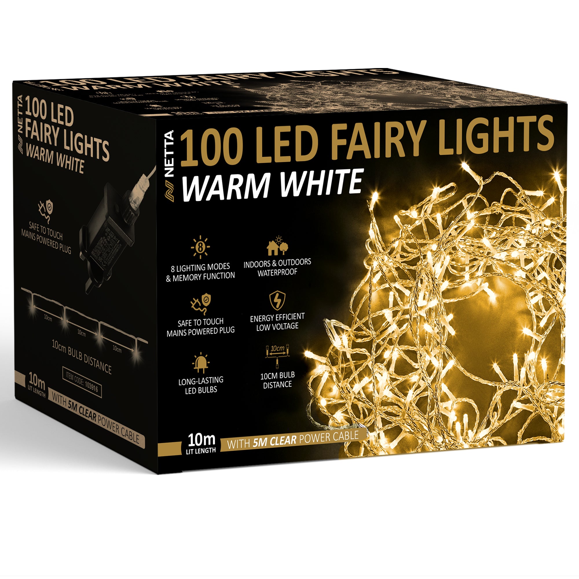 NETTA LED Fairy String Lights Warm White Clear Cable
