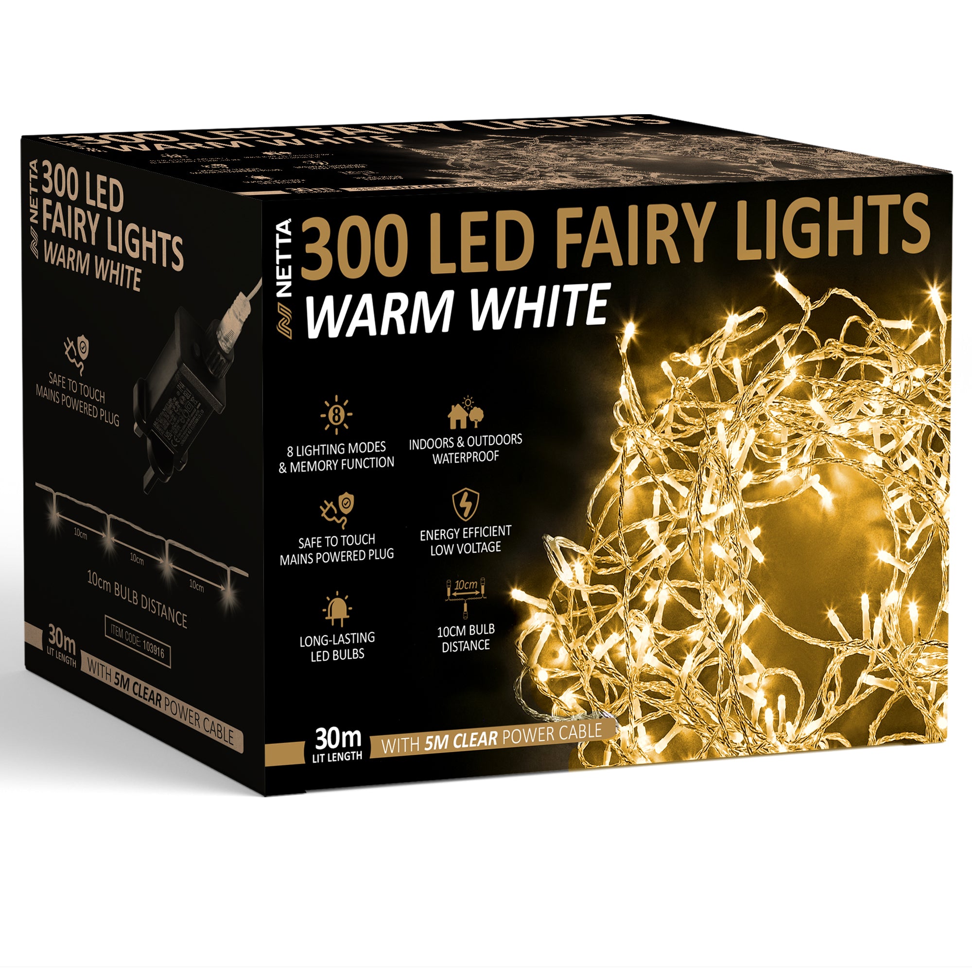 NETTA LED Fairy String Lights Warm White Clear Cable
