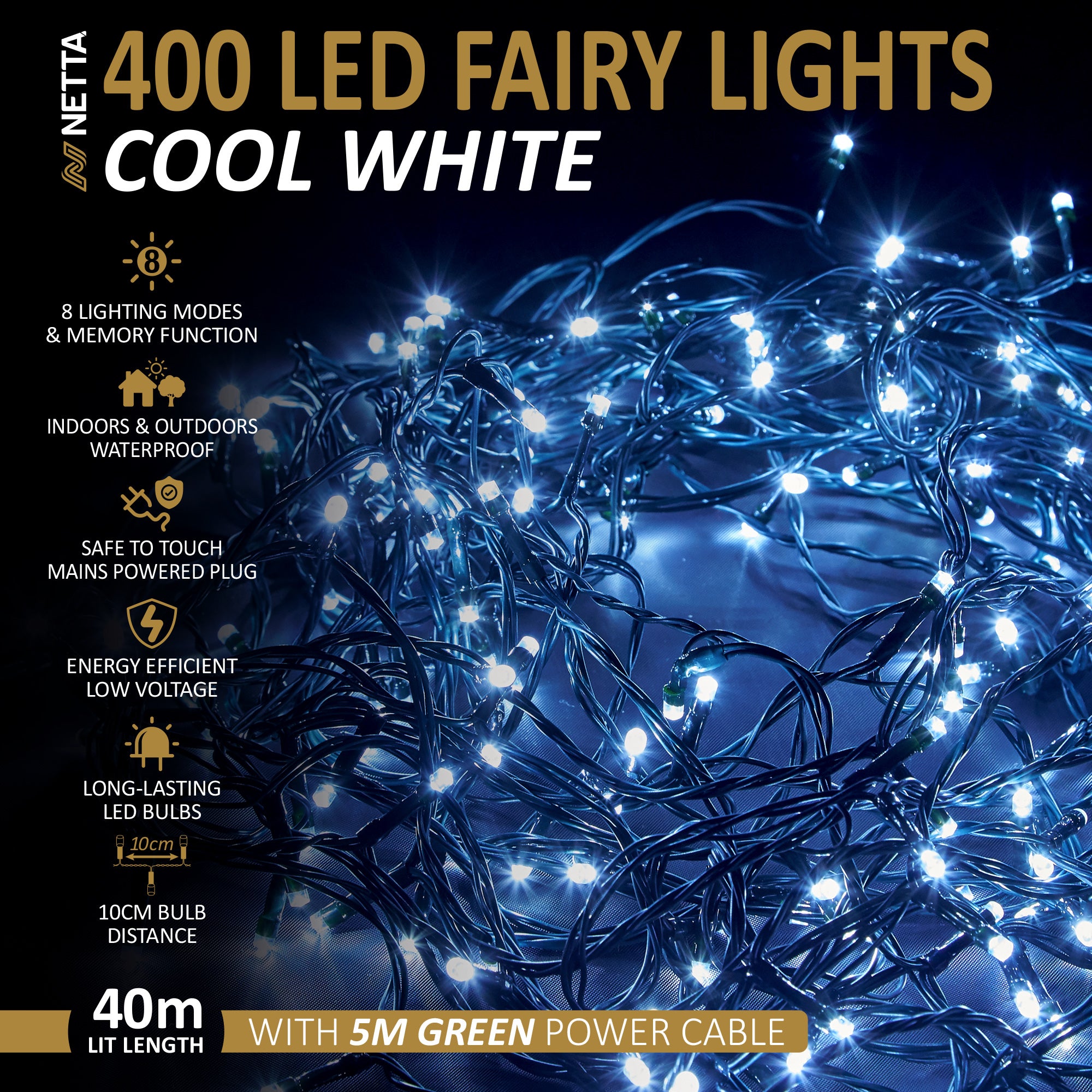 NETTA LED Fairy String Lights Outdoor and Indoor Plug In