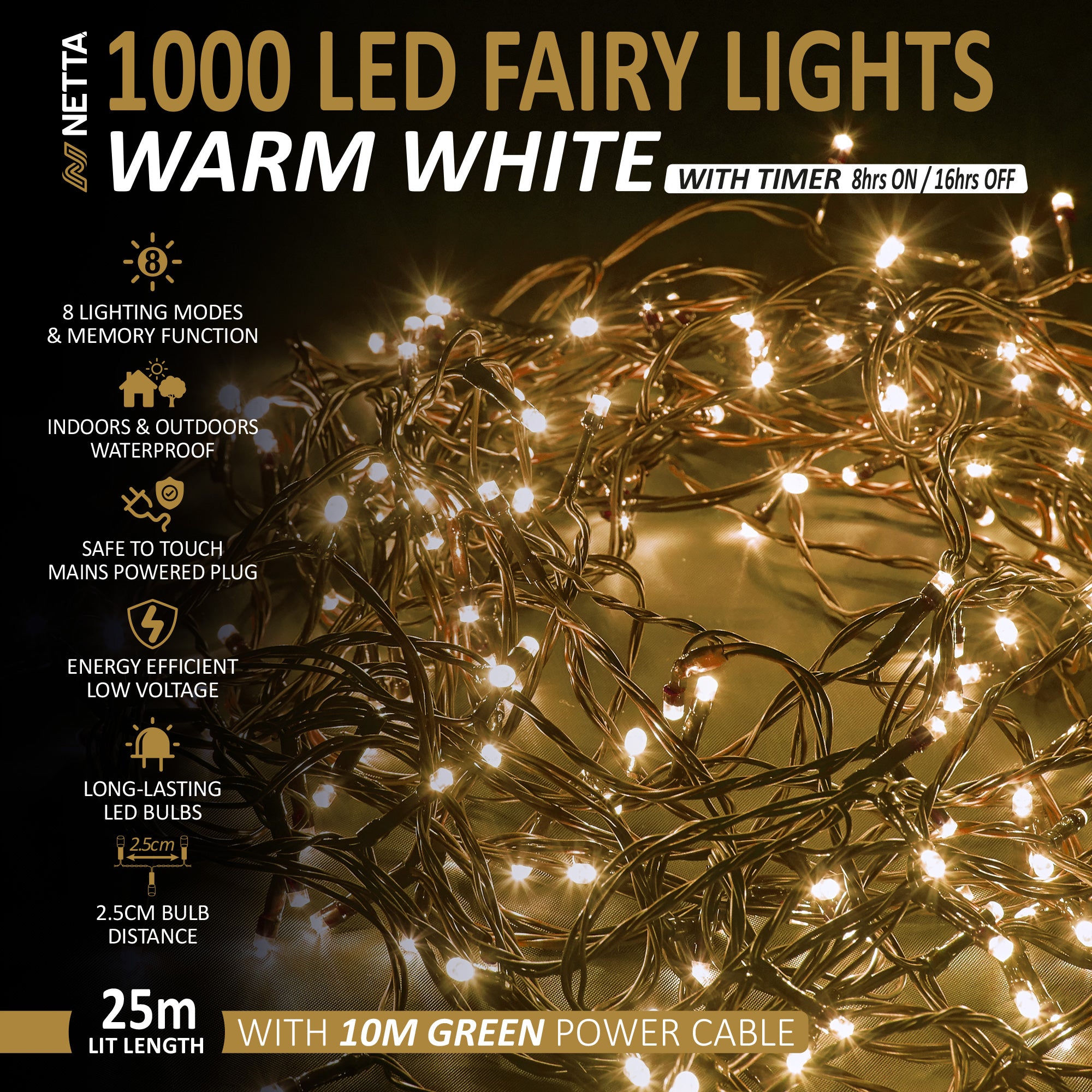 NETTA Christmas Fairy String Lights LED Outdoor & Indoor