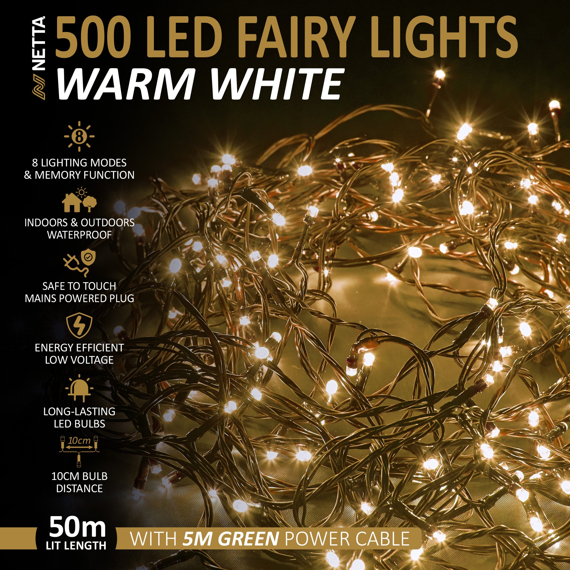 NETTA LED Fairy String Lights Outdoor and Indoor Plug In