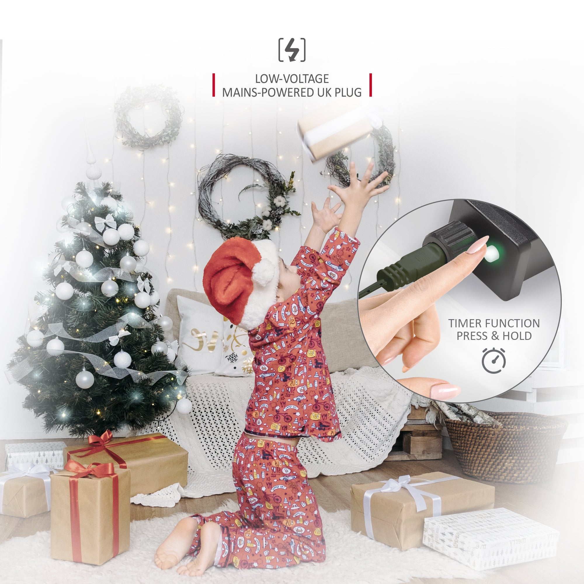 NETTA Plug-In LED 12M Cluster String Lights Outdoor and Indoor