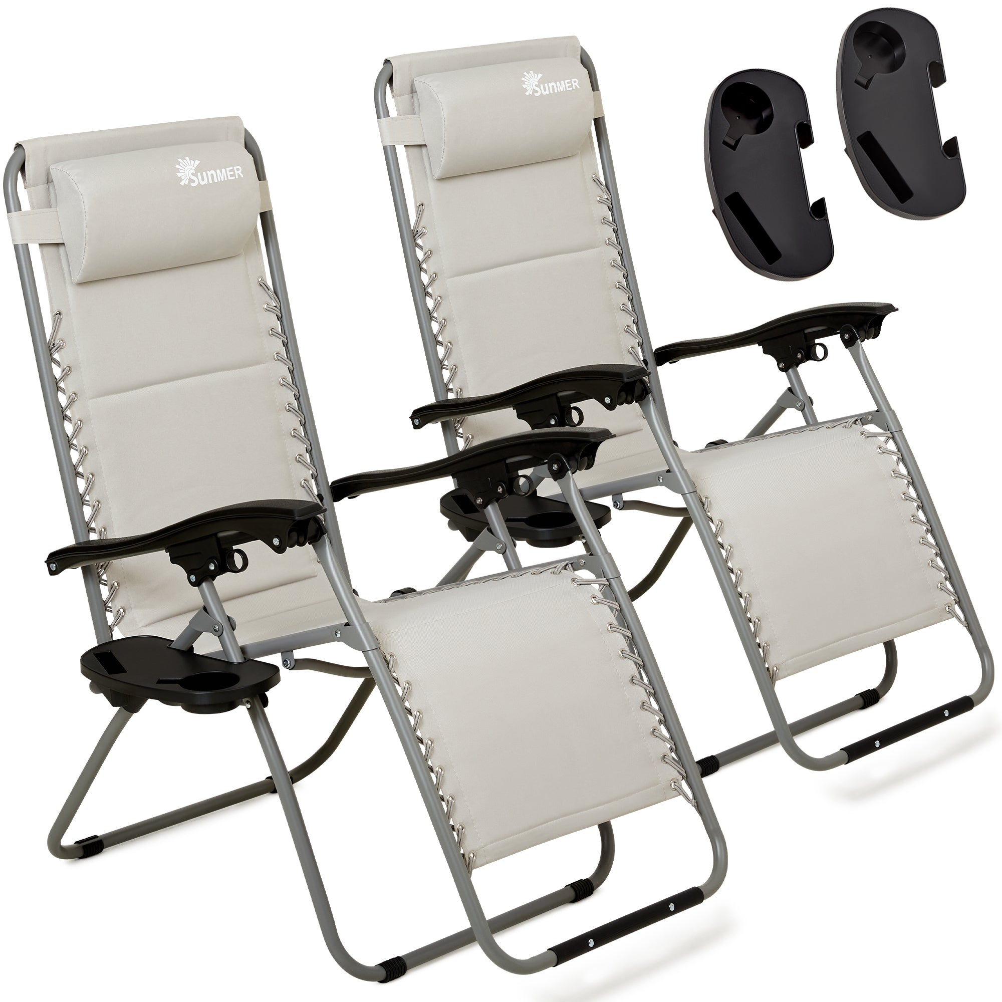 SUNMER Set of 2 Sun Lounger Garden Chairs With Cup And Phone Holder