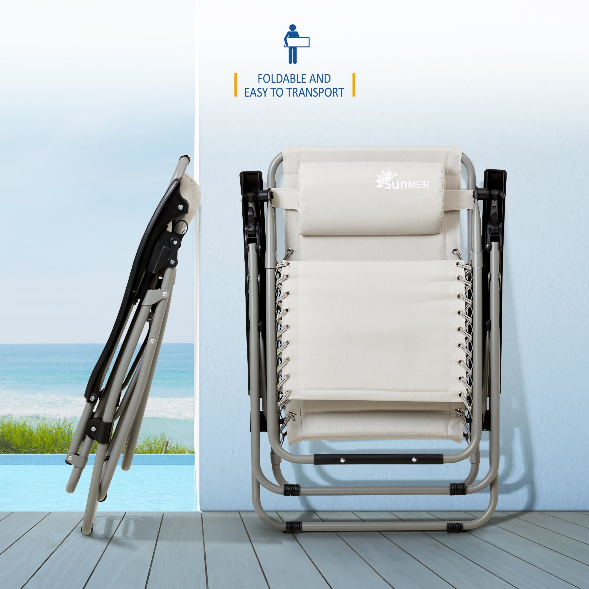 SUNMER Set of 2 Sun Lounger Garden Chairs With Cup And Phone Holder