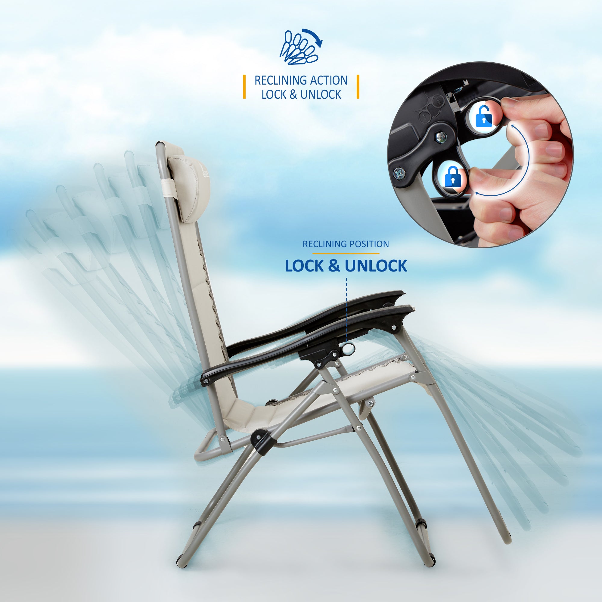 SUNMER Set of 2 Sun Lounger Garden Chairs With Cup And Phone Holder