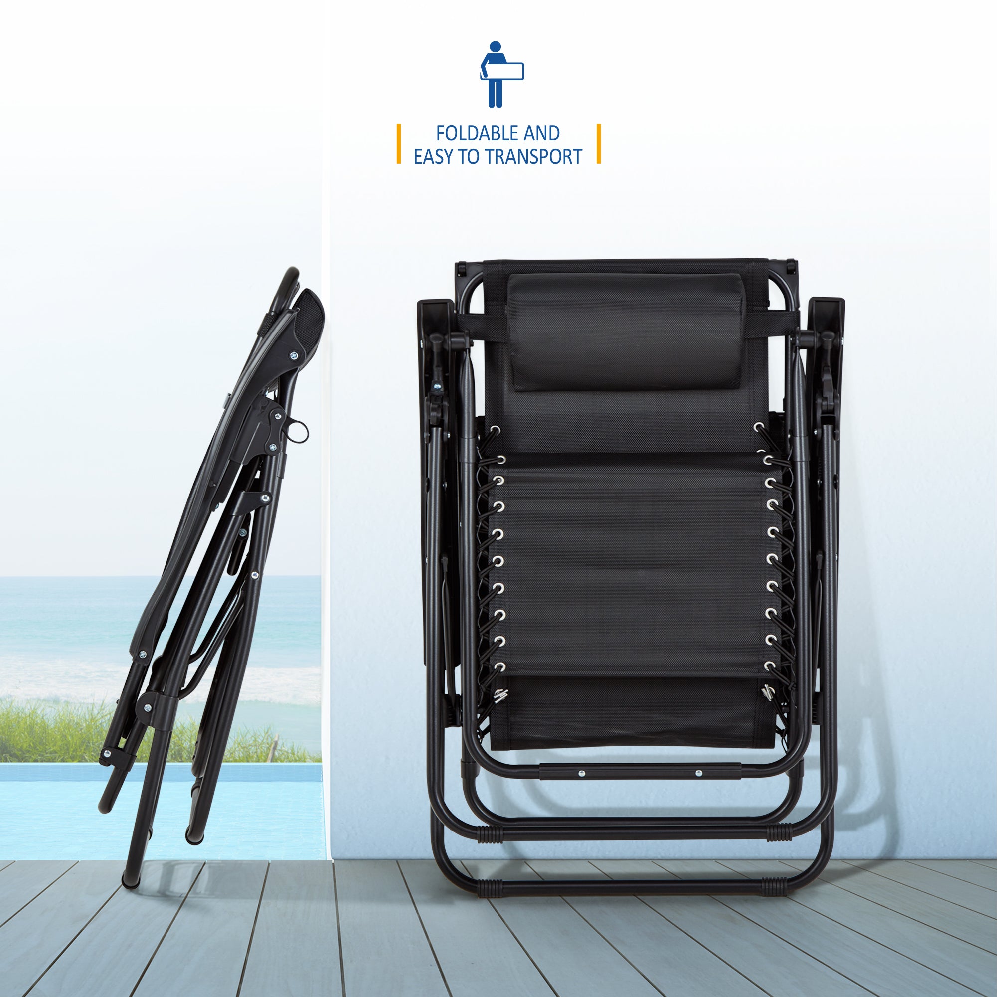 SUNMER Set of 2 Sun Lounger Garden Chairs With Cup And Phone Holder