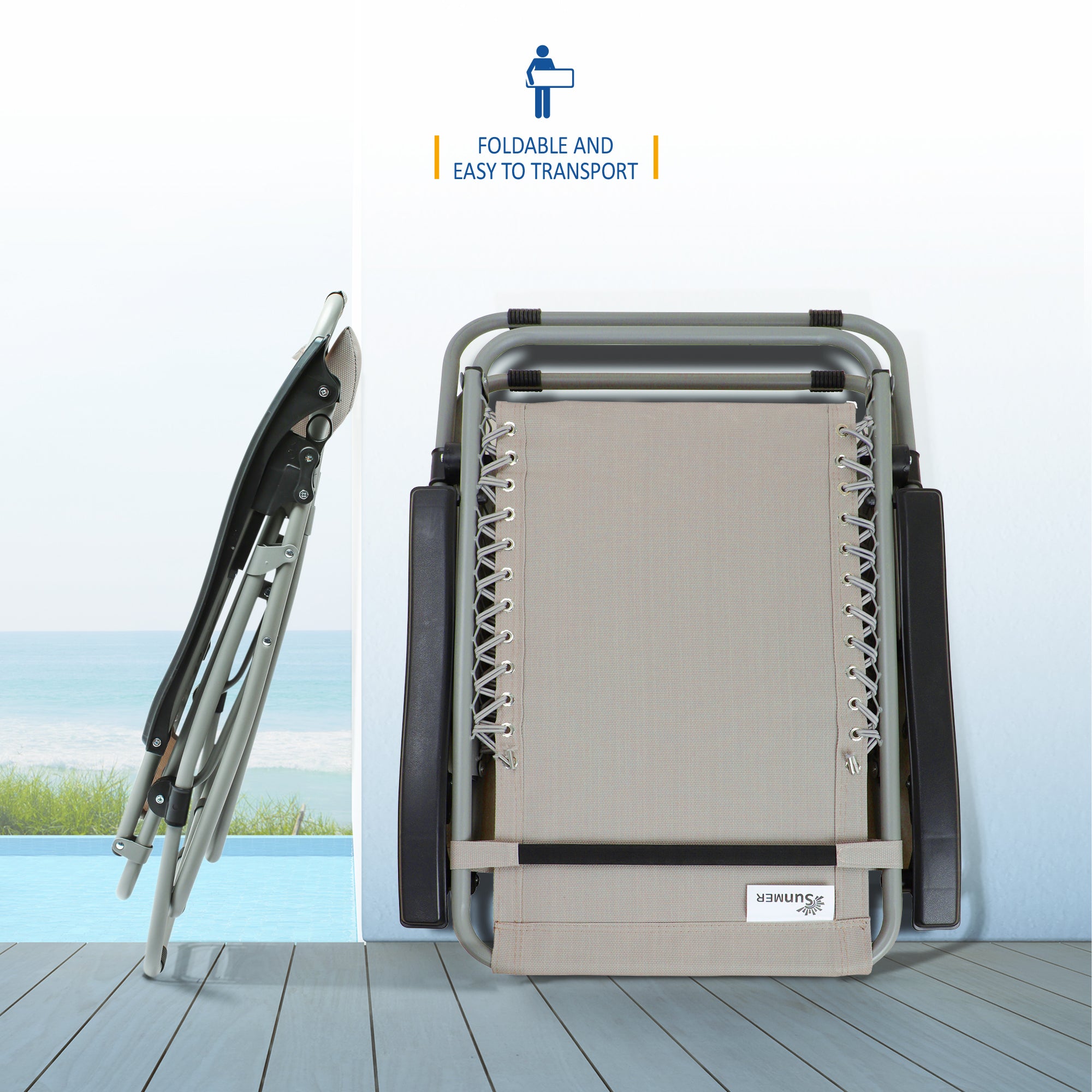 SUNMER Set of 2 Sun Lounger Garden Chairs With Cup And Phone Holder