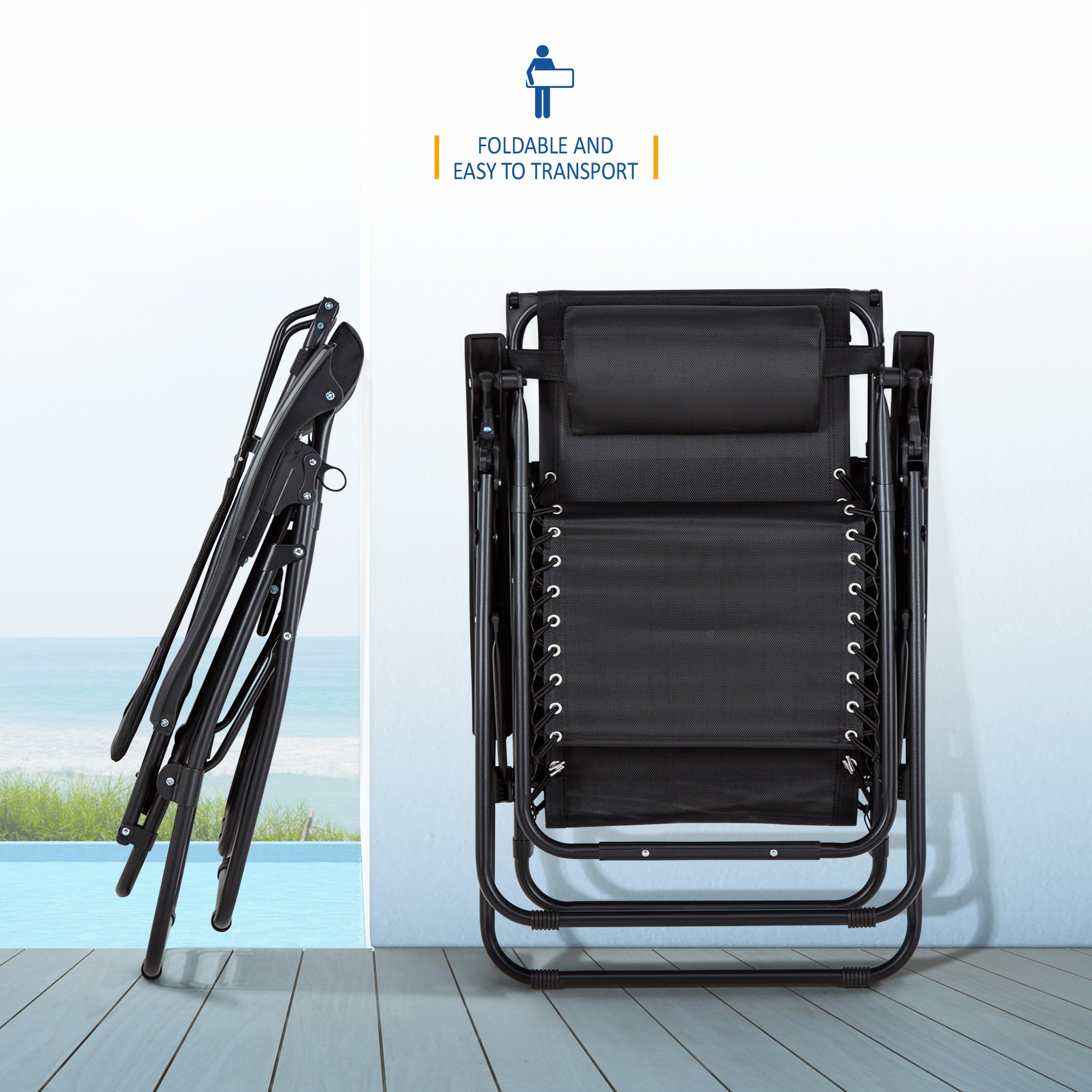 SUNMER Set of 2 Sun Lounger Garden Chairs With Cup And Phone Holder