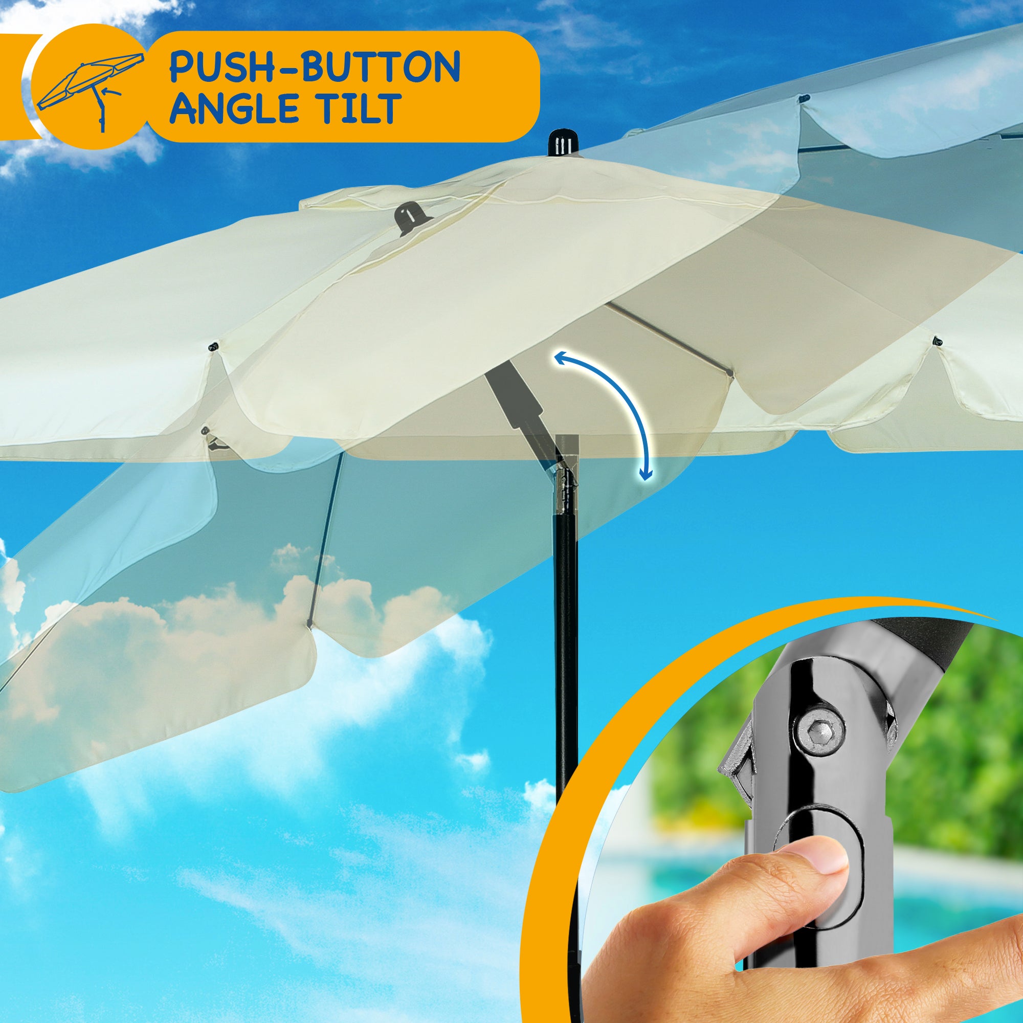 SUNMER Beach 2M Steel Parasol with Tilt Water Repellent, UV Light Protection, Easy to Open and Close, Garden Outdoor Parasol With Tilt Mechanism