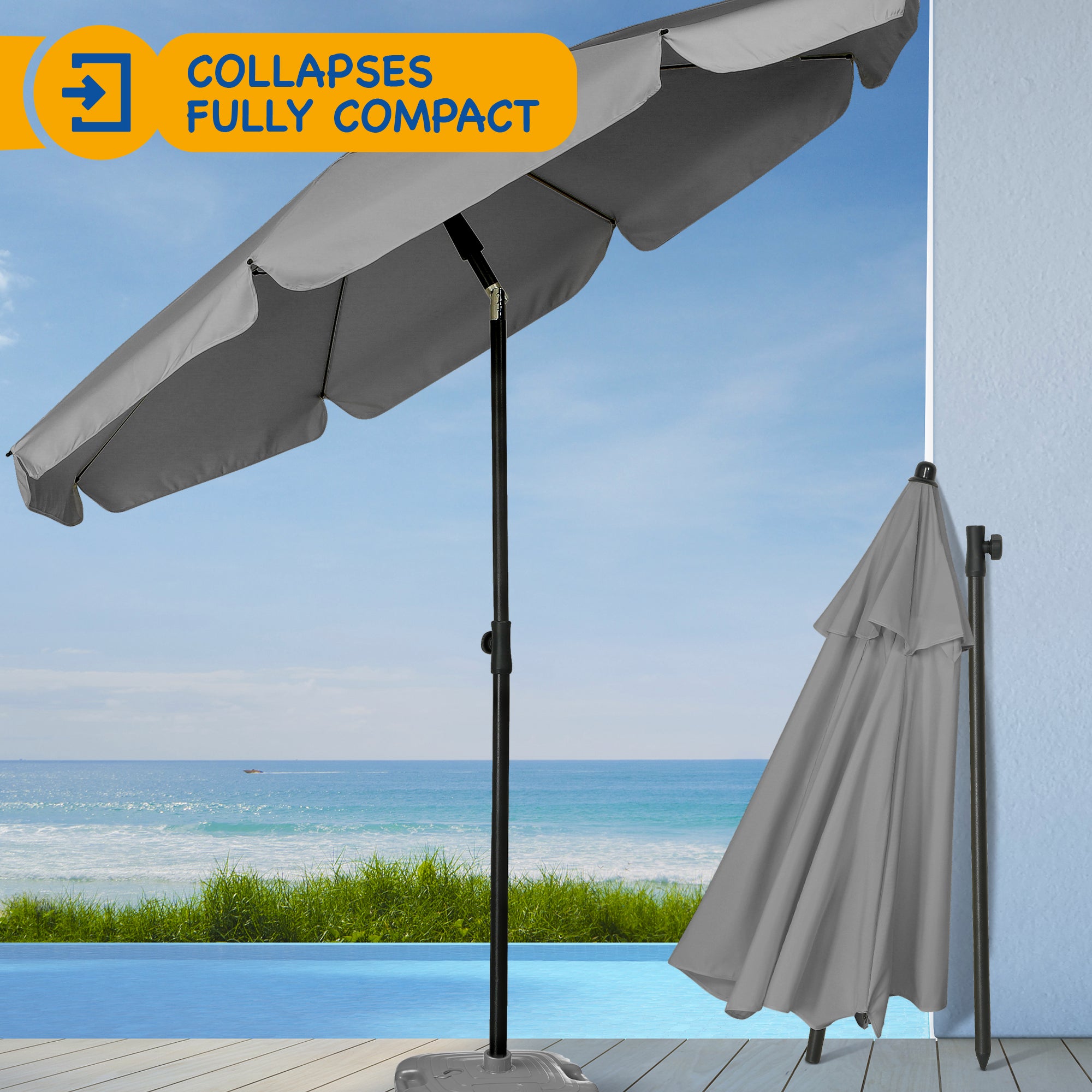 SUNMER 2M Parasol with Tilt, UV Light Protection, Easy to Open and Close, Water Resistant