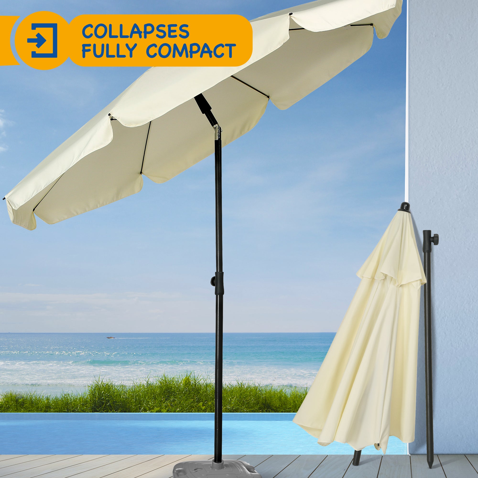 SUNMER 2M Parasol with Tilt, UV Light Protection, Easy to Open and Close, Water Resistant