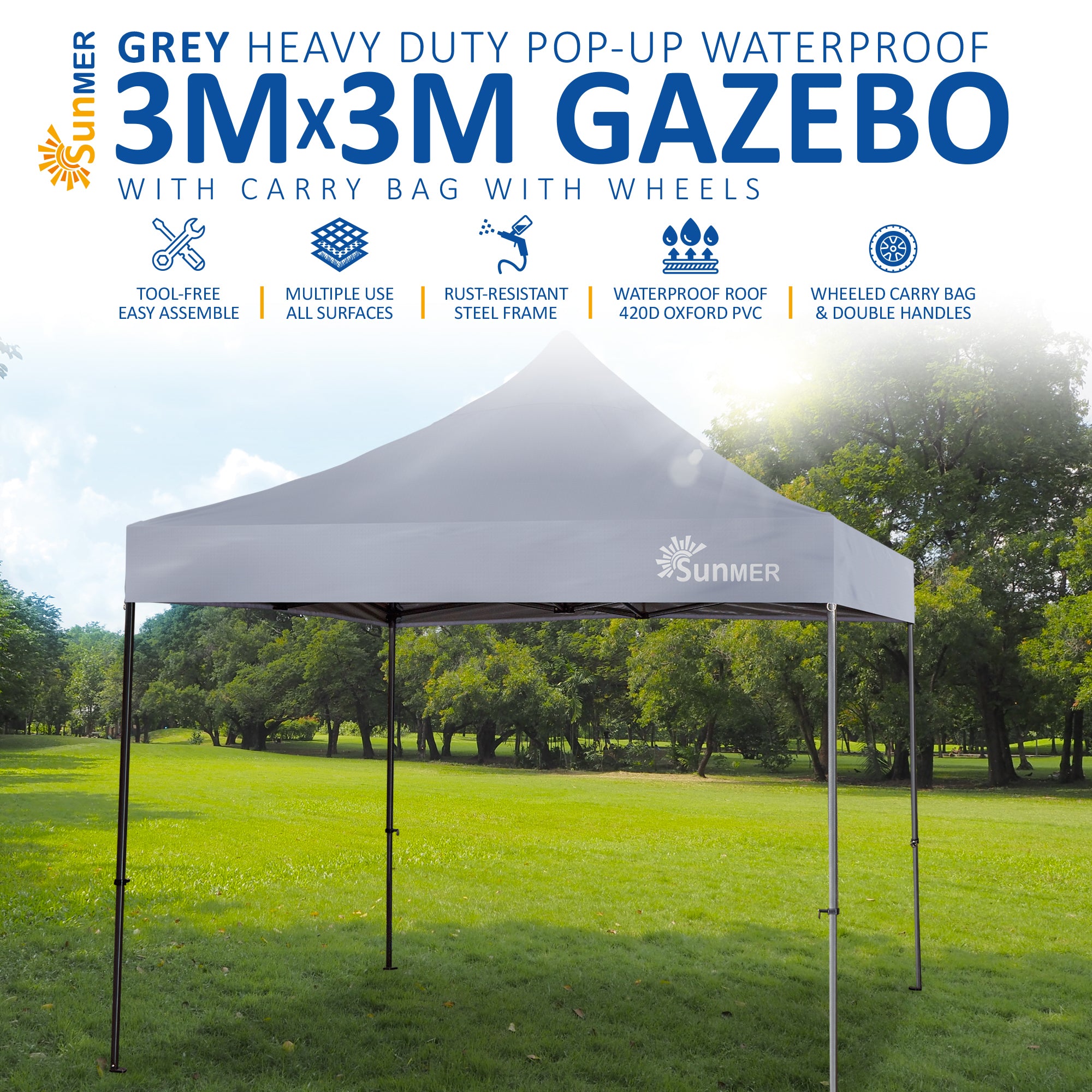 SUNMER 3Mx3M Steel Framed Gazebo