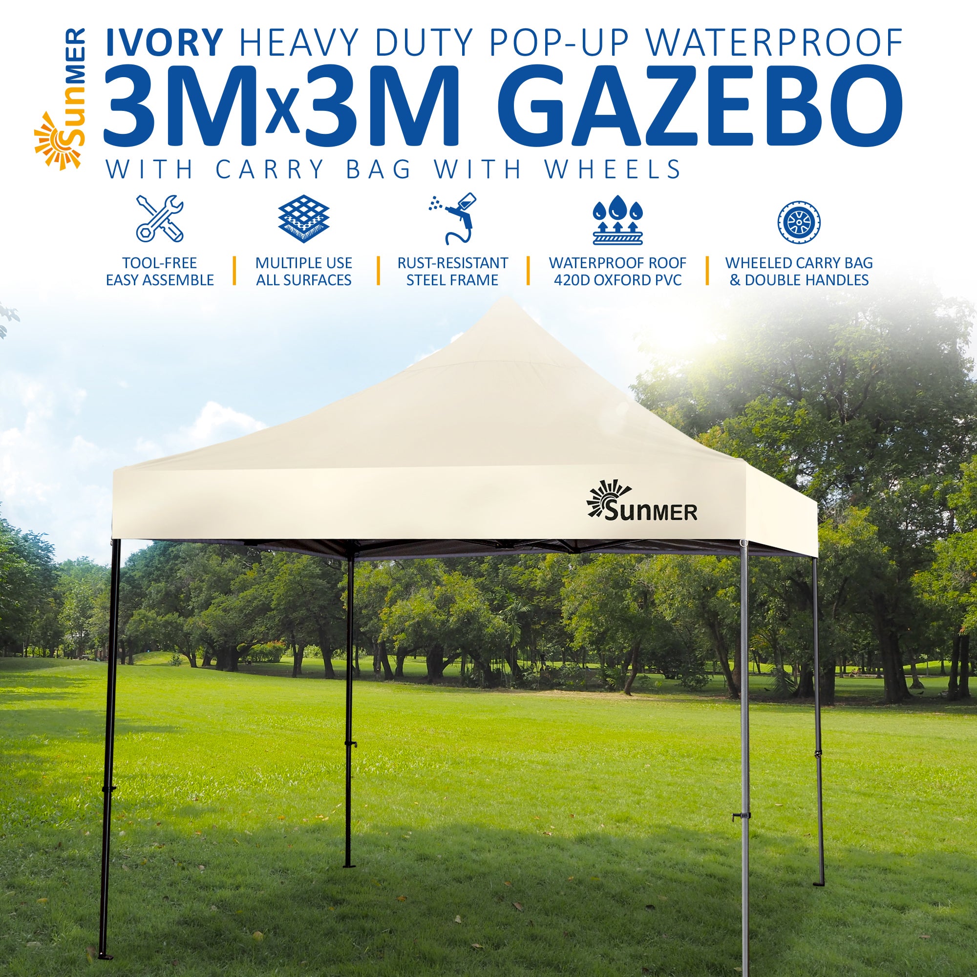 SUNMER 3Mx3M Steel Framed Gazebo