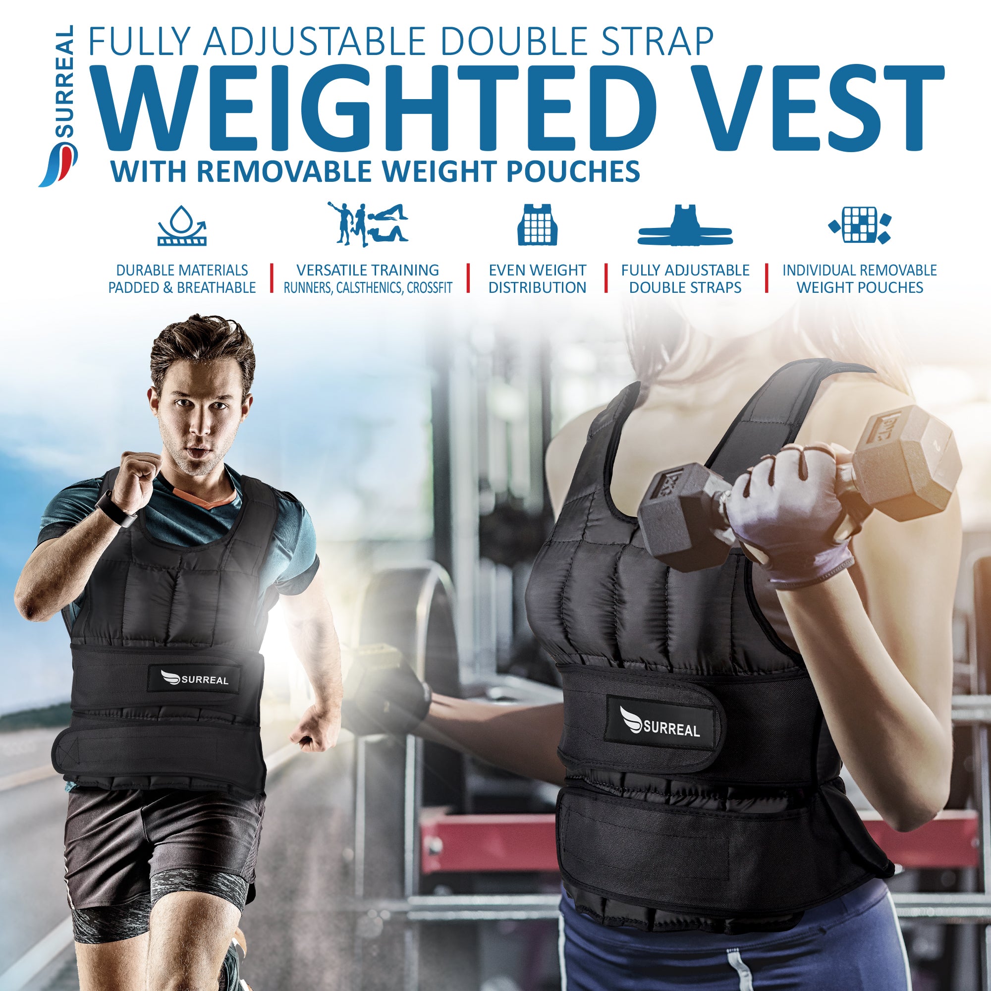 Surreal Adjustable Weighted Exercise Vest - Available in 5KG / 10KG / 15KG / 20KG / 25KG