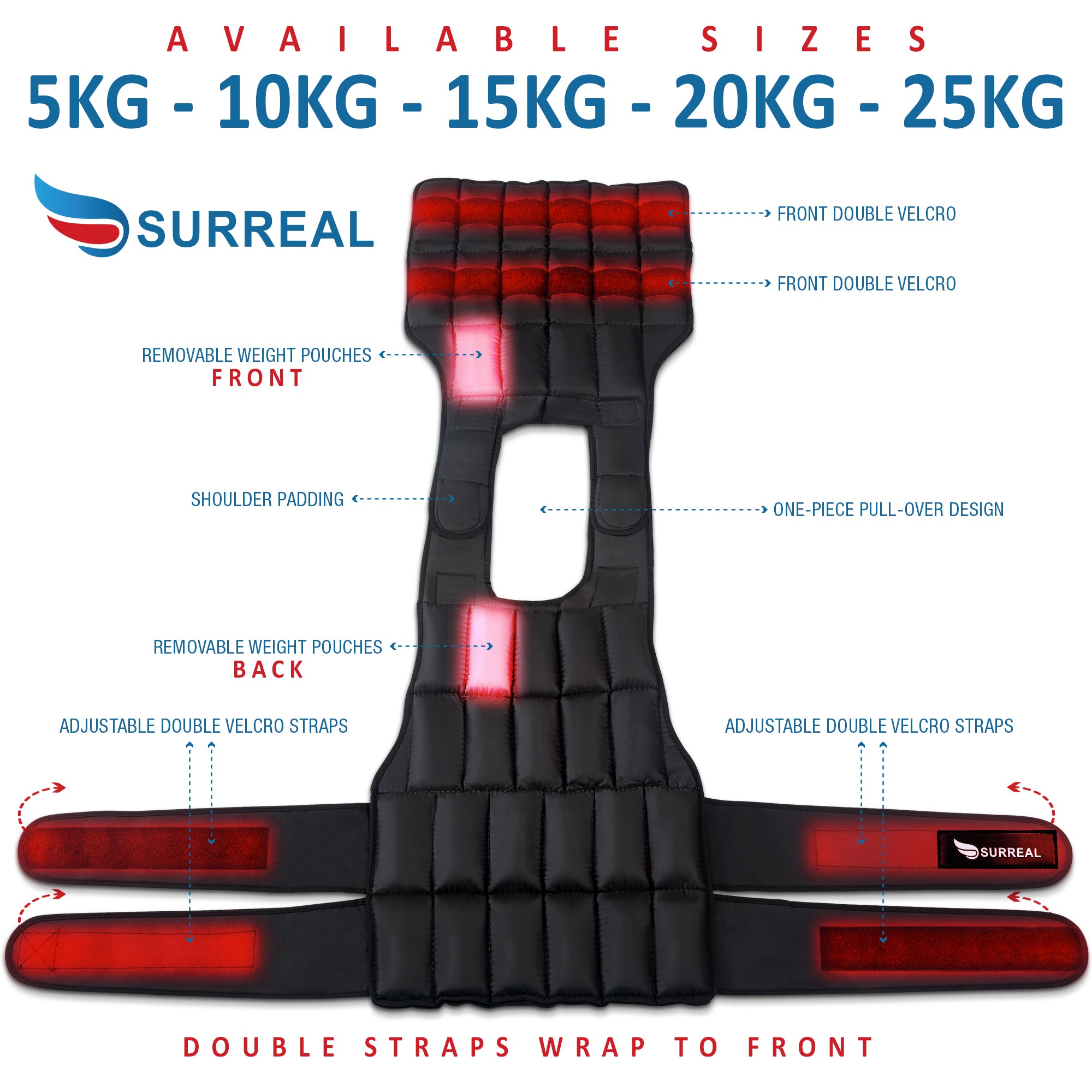 Surreal Adjustable Weighted Exercise Vest - Available in 5KG / 10KG / 15KG / 20KG / 25KG
