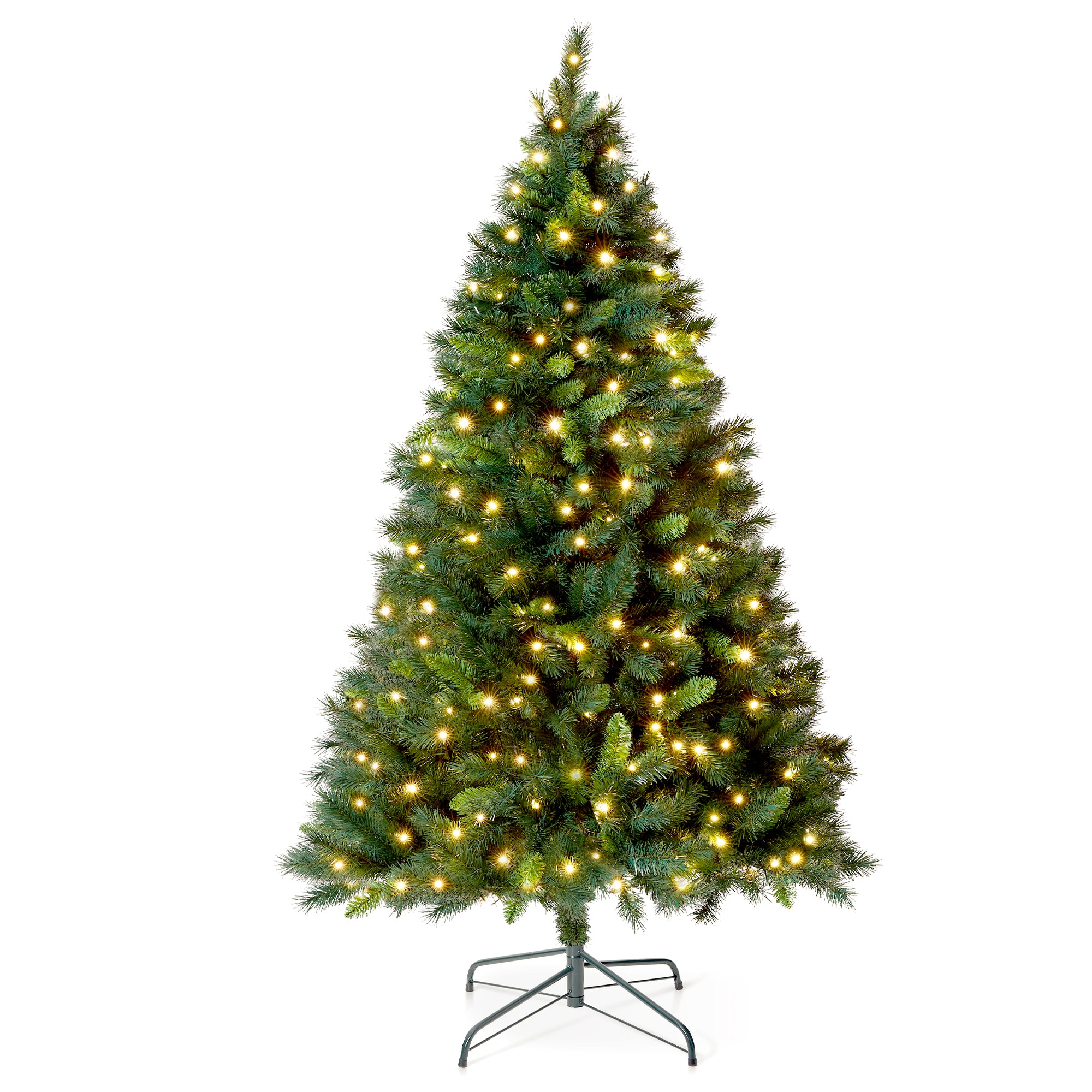 VeryMerry 'Snowhill' Pre Lit Christmas Tree with Built-In Warm White LED Lights with Auto-Off Timer, 8 Lighting Modes and Foldable Metal Stand